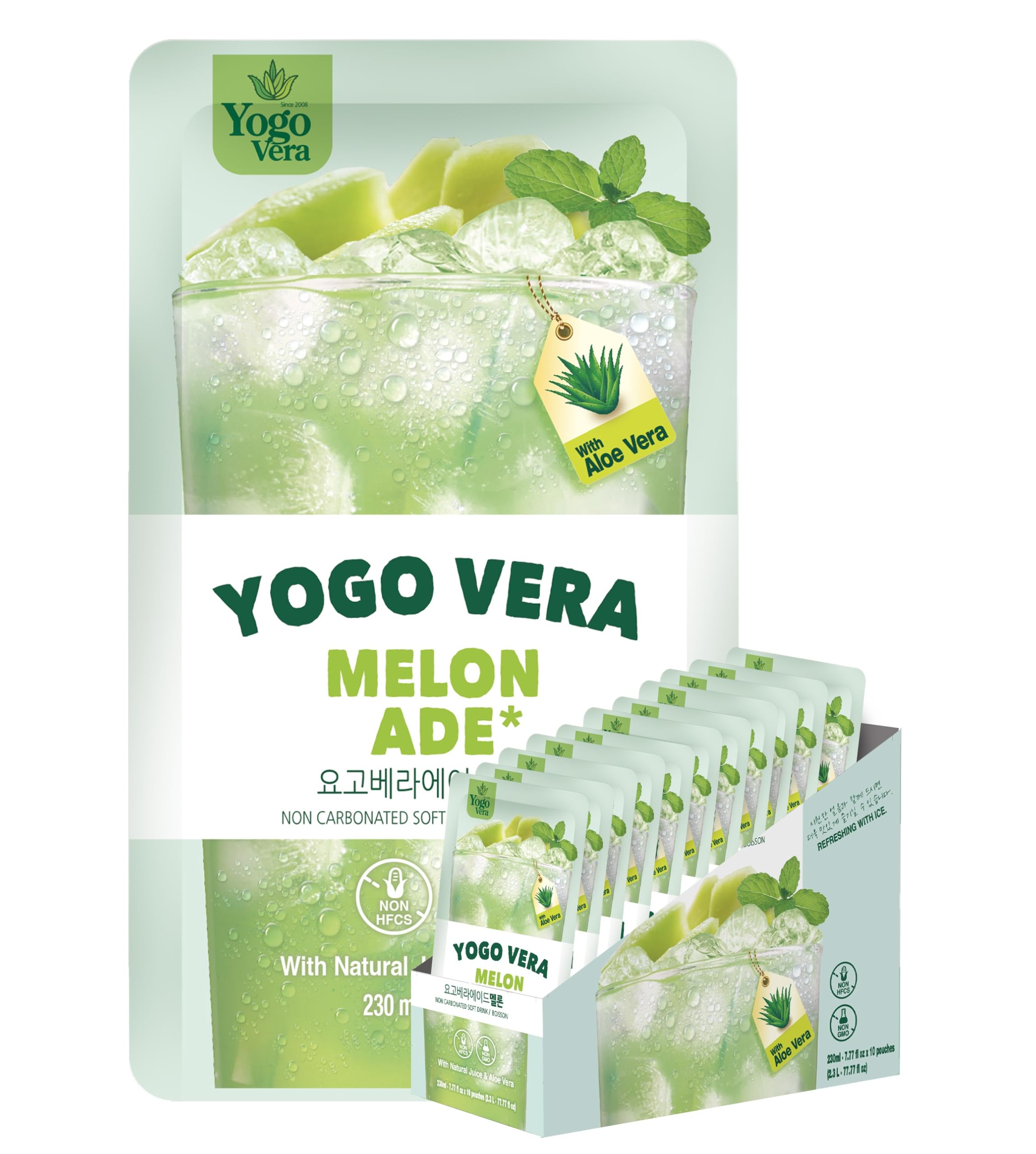 Yogo Vera Melon Ade Korean Drink Pouches – Authentic Korean Convenience Store Beverage with Sweet Melon Flavor, Refreshing Juice Pouch (10 Pack)