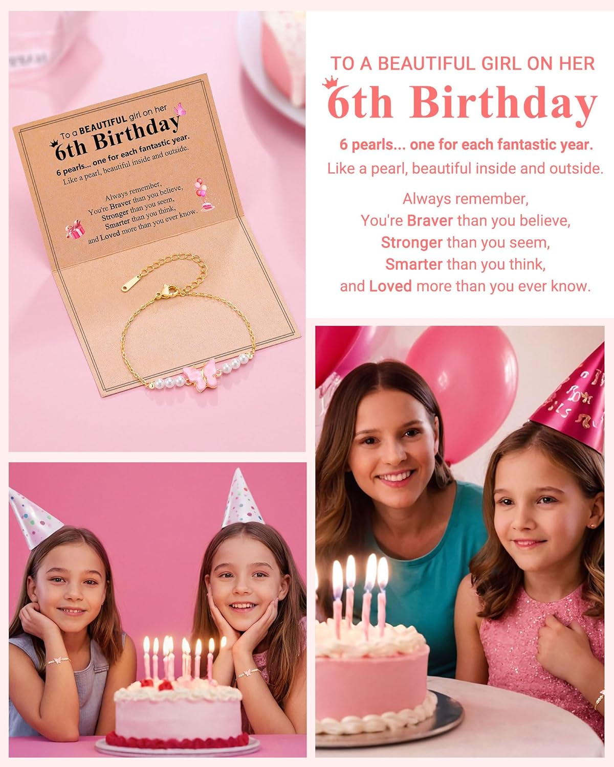 Happy 6 8 10 Year Old Birthday Gifts for Girls Cute Butterfly Pearl Bracelet for Daughter Niece Granddaughter - Image 5