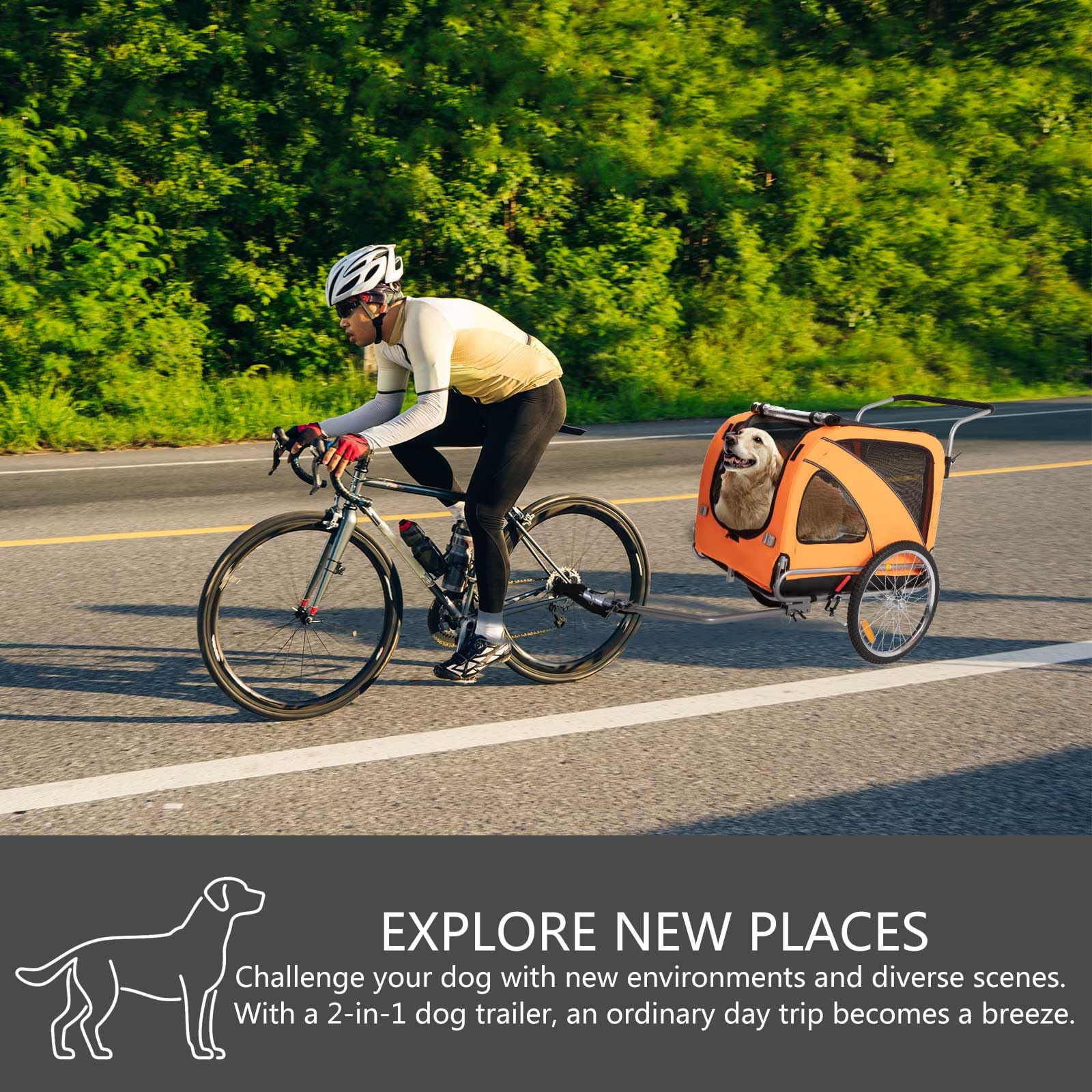 SEPNINE Rimorchio Per Cani 2 In 1 Per Bicicletta, Rimorchio Per Cani, Con Freni, Finestre In Plastica Trasparente Proteggono Dalla Pioggia