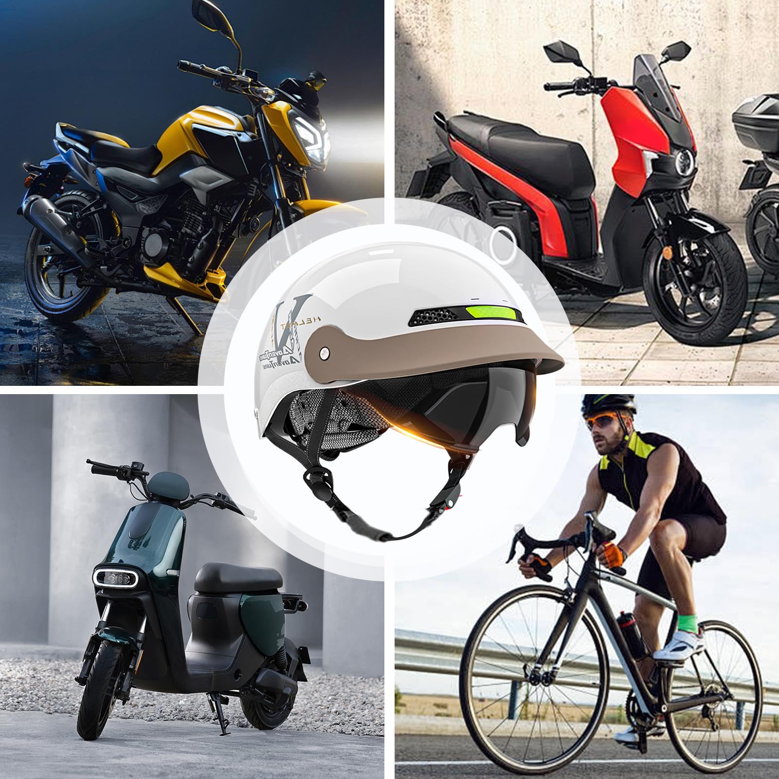 Casco De Moto Media Cabeza - Casco para Moto y Scooter con Visor - De Apertura Rápida Unisex - para Ciclismo Scooter Skate Cruiser Bicicleta De Monte Y ATV