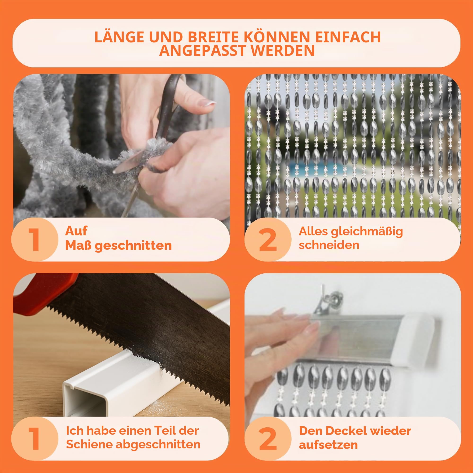 Trente Perlenvorhang Duo - Fliegengitter Fenster, Verschiedene Größen und Farben, Balkontür Fliegengitter, Insektenschutz Perlen, Fliegenvorhang Grau 90 x 200 cm