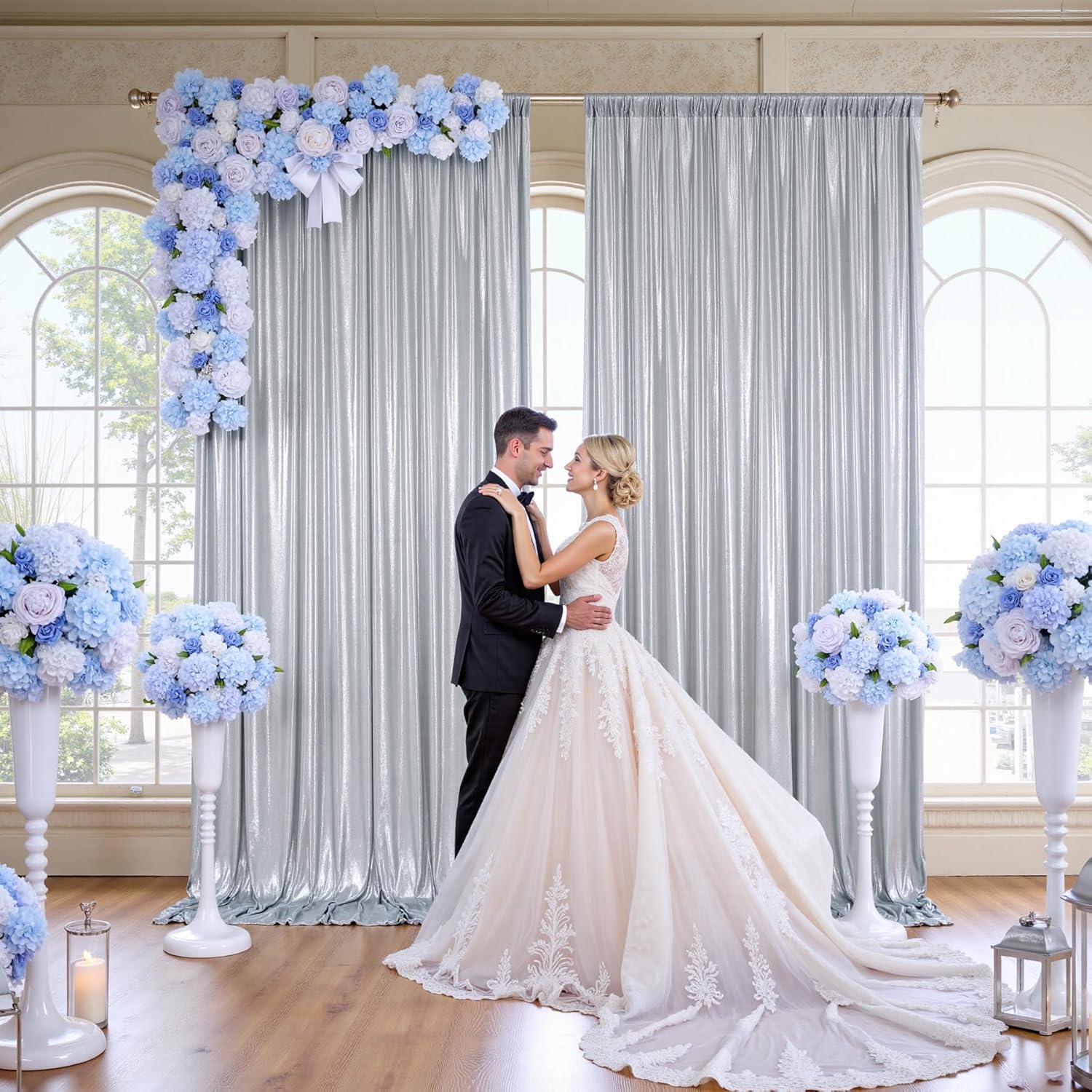 10x10FT Silver Sequin Backdrop Curtain for Party - 2 Panels 5x10FT Wrinkle-Free Shimmer Drapes for Birthday, Wedding, Christmas, Decorations & Photography