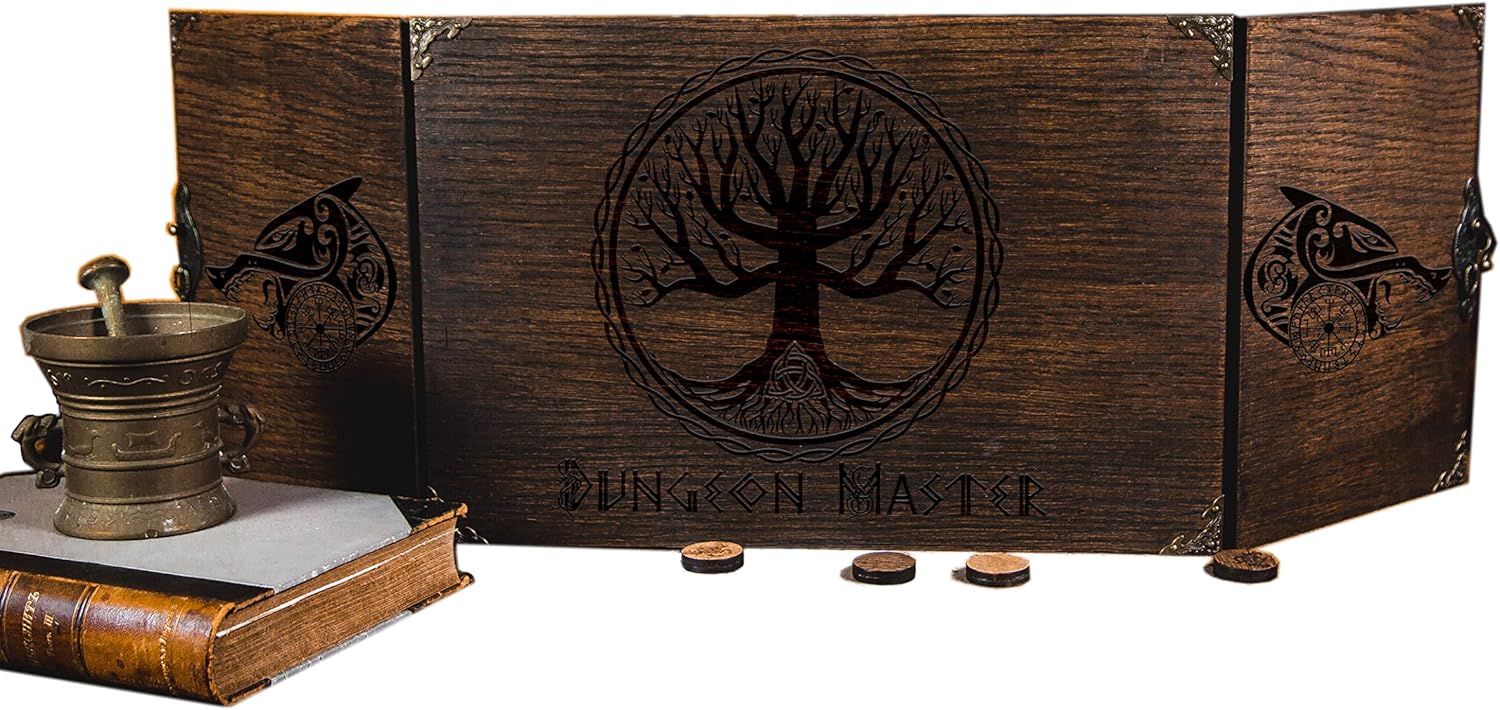 Game Master Screen made for Board Role Playing Game - Wooden Handcrafted GM Screen Set - DM Gift Idea - Gifts for Him and Her (Medium 12x9" Foldable, Yggdrasil)