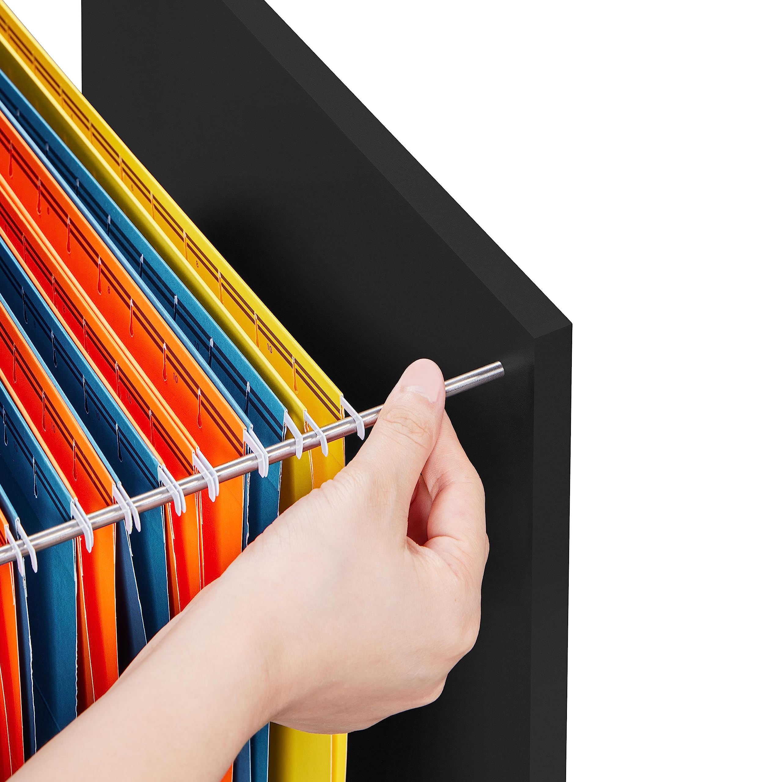Abician Caisson de Bureau, Meuble Rangement de Dossiers avec 3 Tiroirs, 2 Compartiments Ouverts, 5 roulettes, Serrure, 80×40×65,5cm, pour Format A4, Documents, Lettres, Support d'imprimante Noir