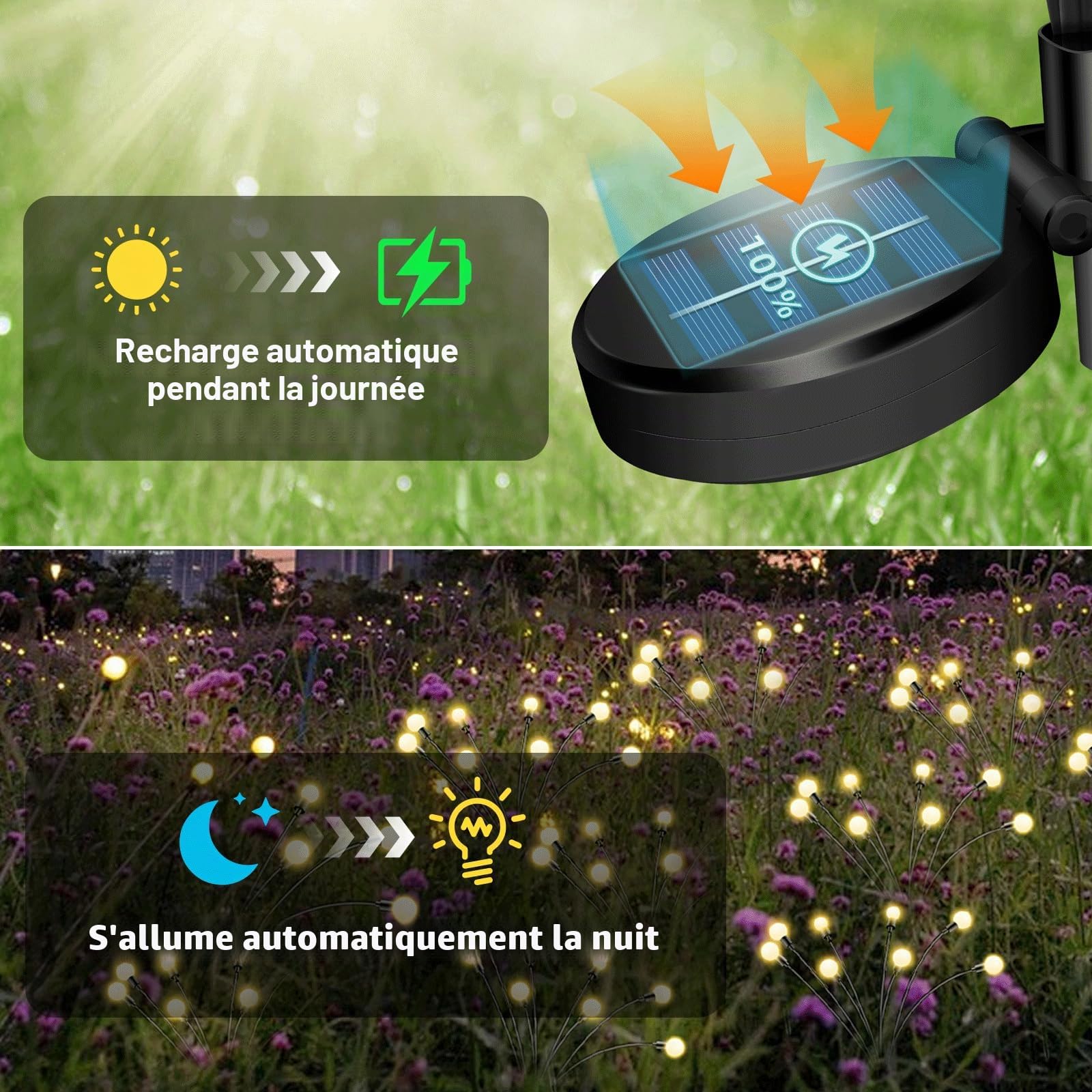SCNNC Lampes Solaires Lucioles Exterieures Jardin, 8 LED Lumière Solaire Extérieure Luciole IP65 Étanche Blanc Chaud, Firefly Lampes Solaires Extérieures pour Jardin Balcon Allée Terrasse, 4 Pièces
