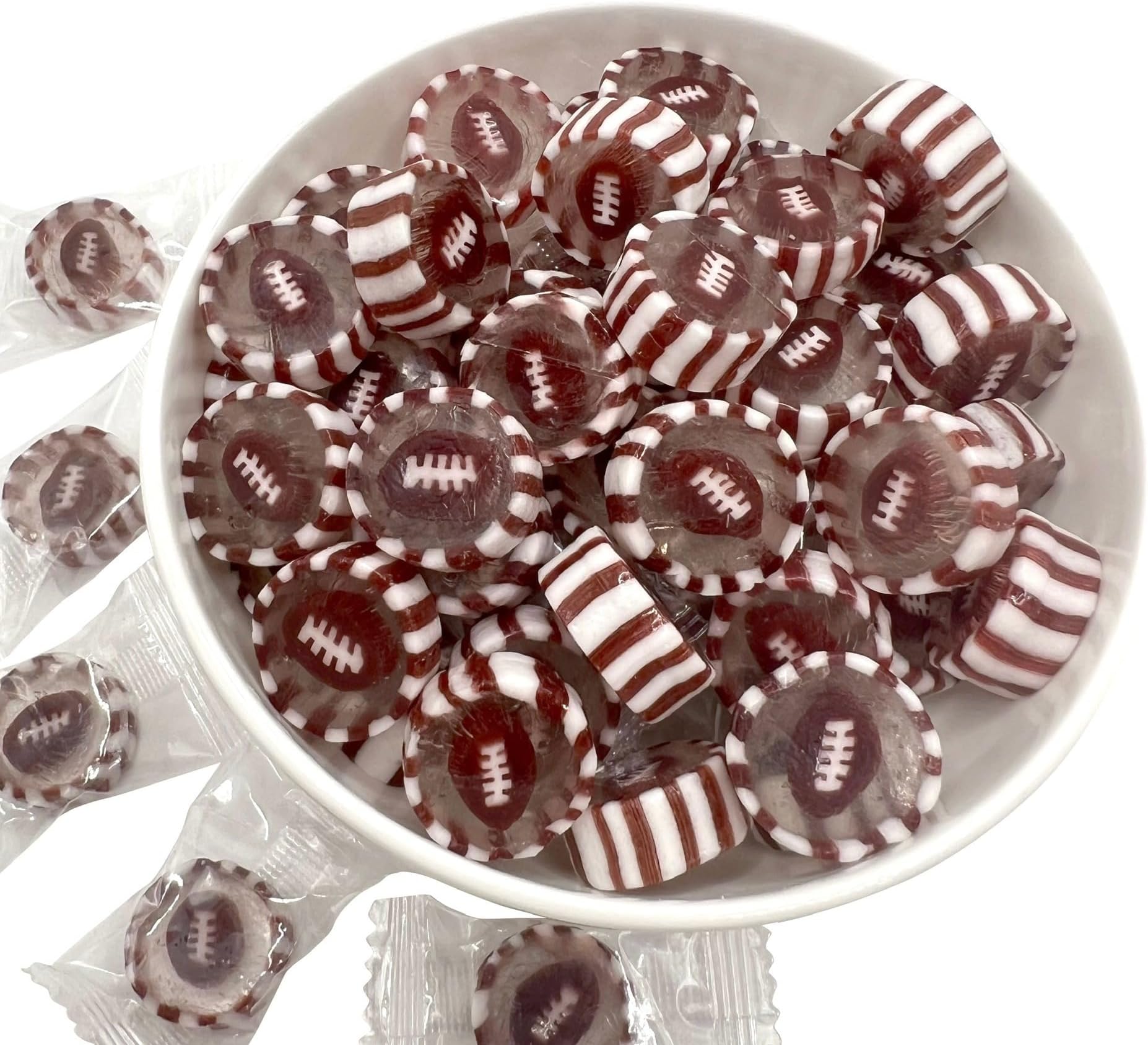 Football Candy - Hard Candy 8 OZ Resealable Bag of Individually Wrapped Small Candy (approx. 58 pcs) Hard Candies - Great for Football Party Favors - Snacks for Team - Birthday Favors Party Bags - Office Candy - Yummy Treats for Kids and Adults