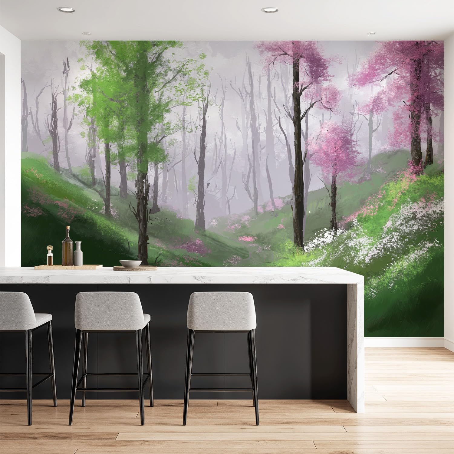 Tapeta 3D, świeża, nordycka, japońska, 400 x 280 cm, mural, drzewo, kwiatowa tapeta mural do sypialni, przedszkola, malowniczego ogrodu