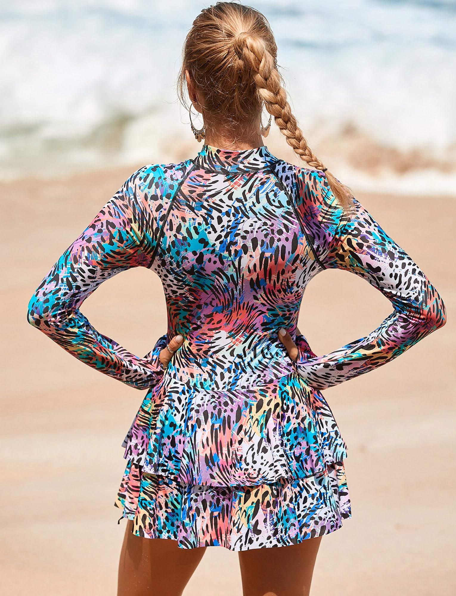 Femme Maillot de Surf à Manches Longues Rashguard 1 Pièce Maillot de Bain Protection Solaire Plage S-XL
