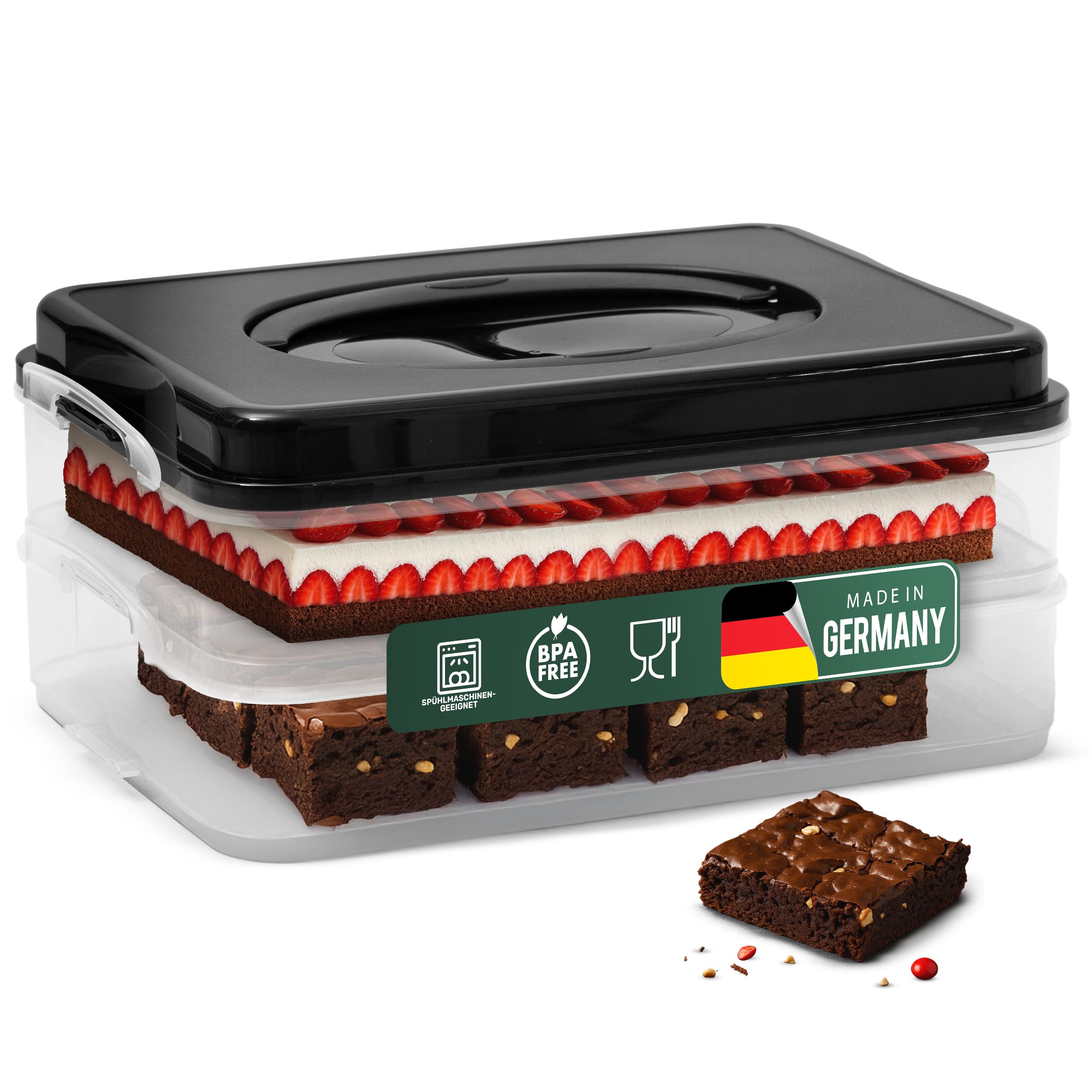 Novaliv Kuchen-Transportbox mit zwei Etagen und Deckel (Rechteckig 40 x 30 cm) Aufbewahrungsbox mit Sicherheitsverschluss & Einlage Party-Box Container Tortentransportbox Tortenbehälter Küche, Haushalt & Wohnen