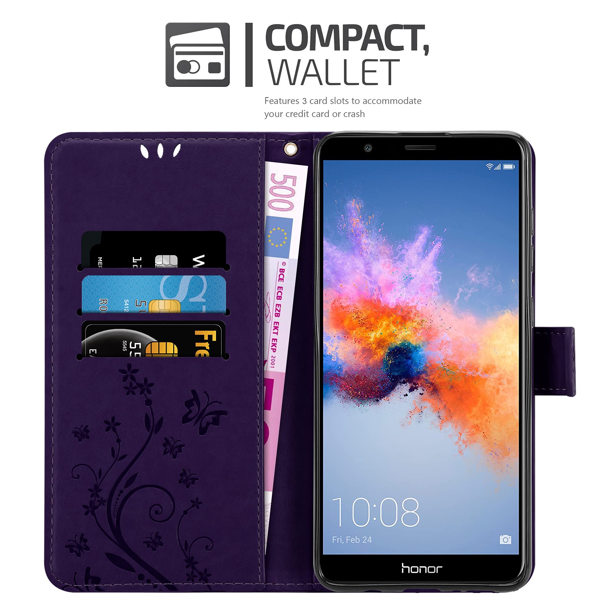 Cadorabo Book Case for Honor 9X Lite in Dark Lilac Floral - Protective