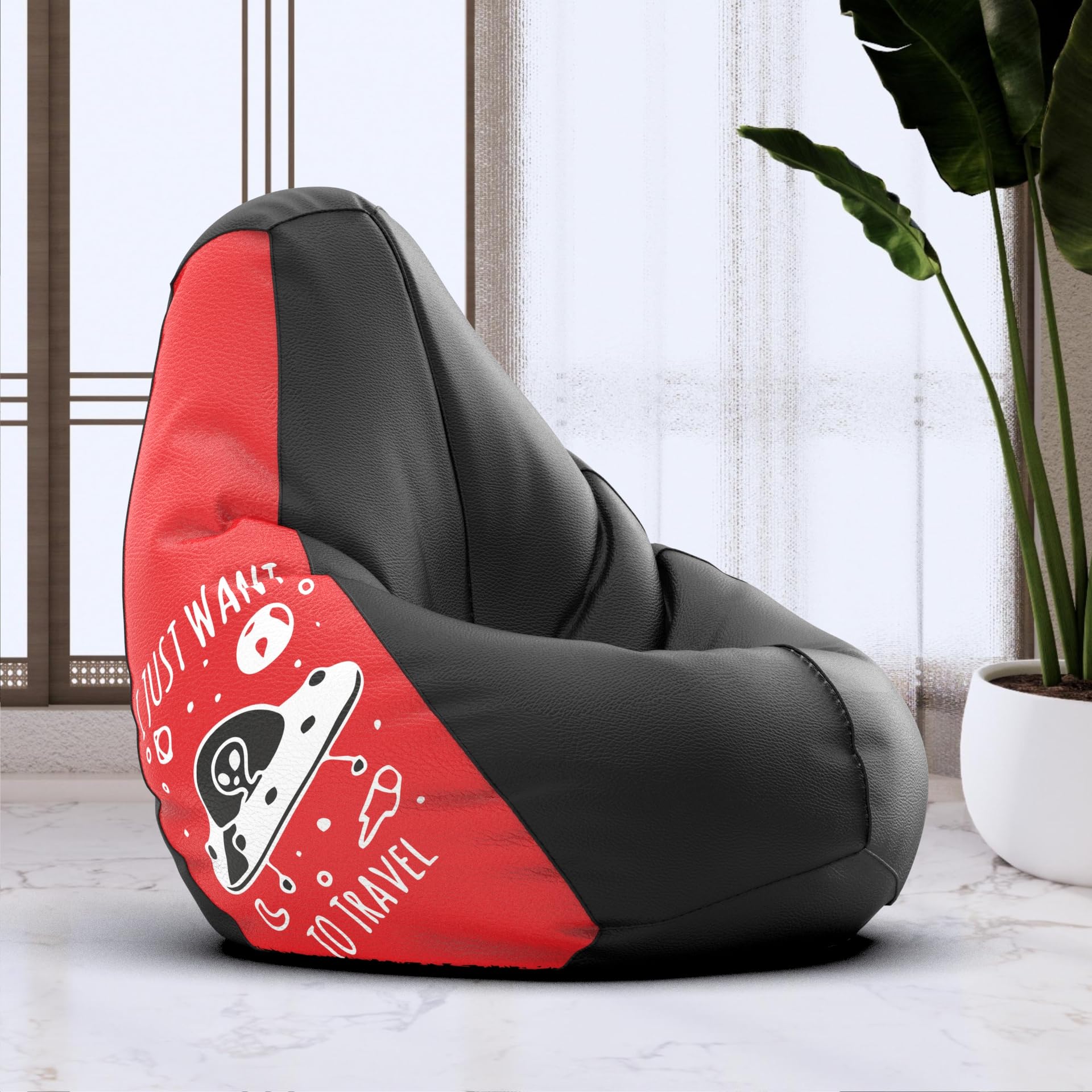 Bean Bag Chair Cover | Size: 3XL | Color: I Just Want to Travel - Black Maroon | Without Beans | Premium Leatherette Cover (CMF 2710)-image-42