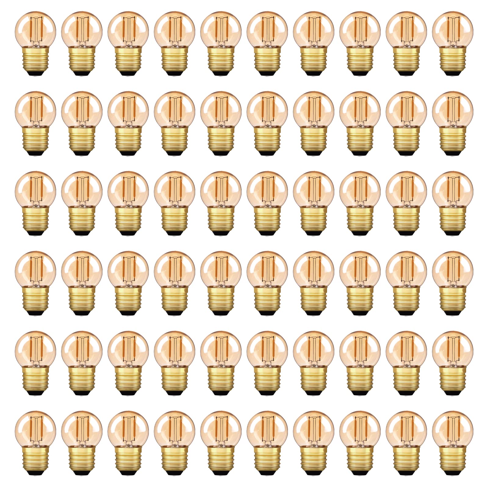 GenixgreenG40 Vintage 1 W LED Filament Warm White 2200 K Gold-Plated Glass ES LED Antique Edison E27 Replaces 10 Watt Incandescent Bulbs Equivalent, Not Dimmable, Pack of 60