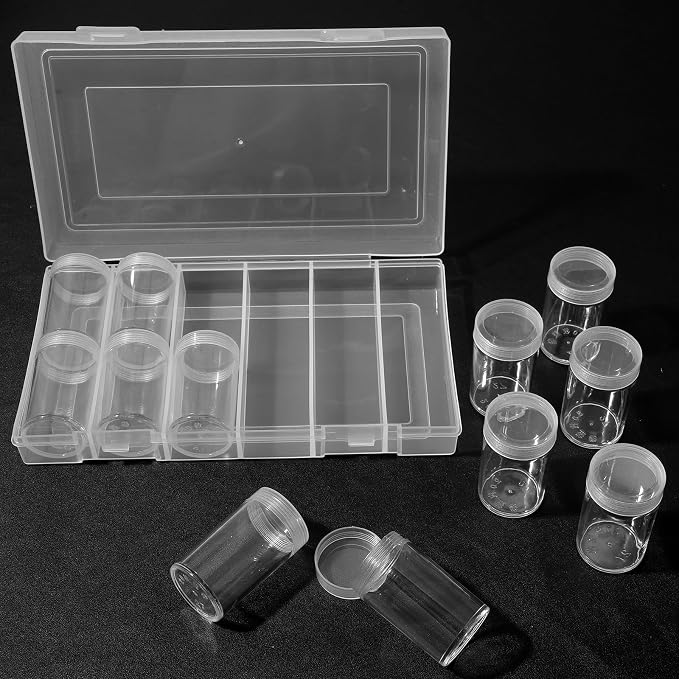 Set 36 tubos plásticos transparentes para monedas con 3 cajas miniatura 5
