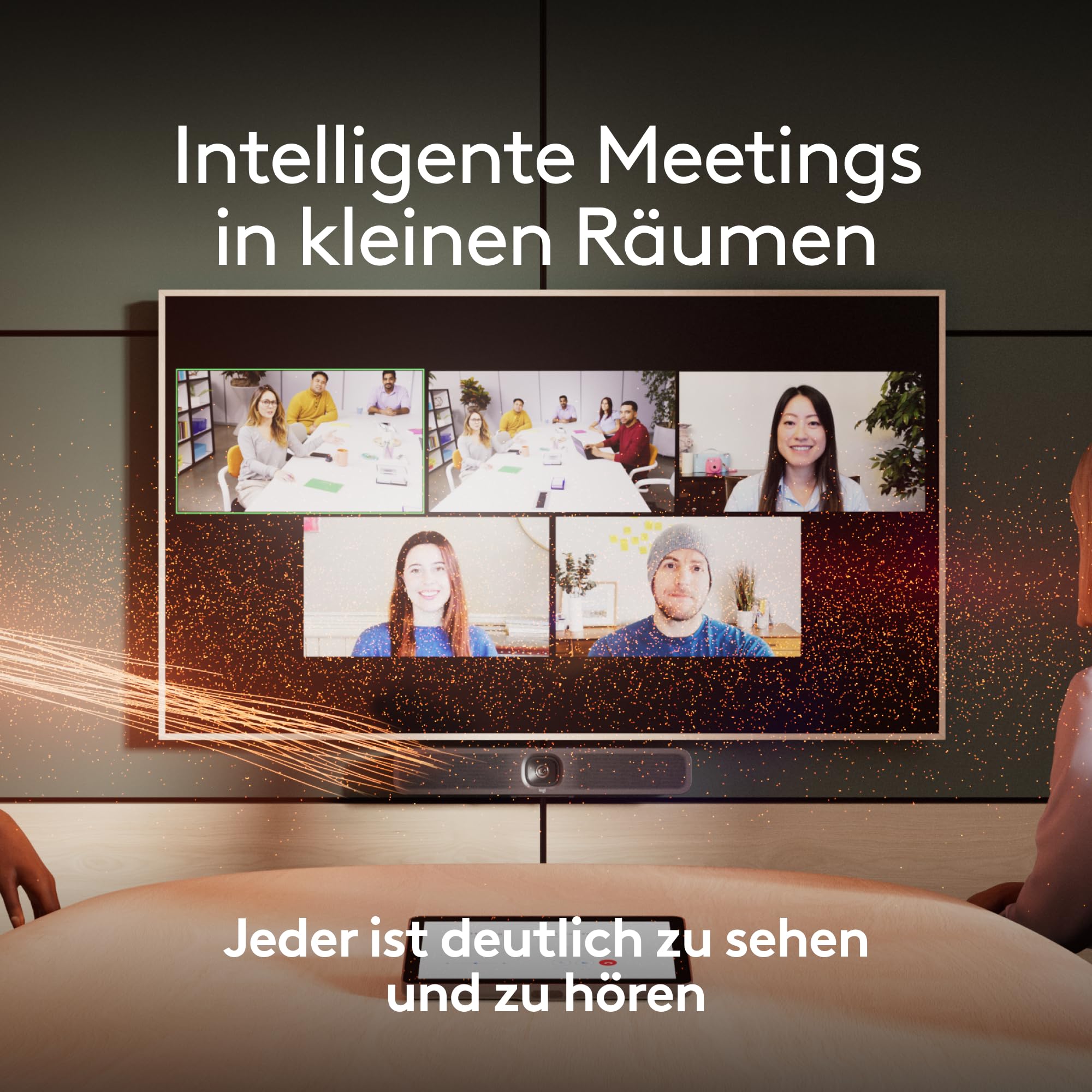 Logitech MeetUp 2 All-in-one USB Conference Room Camera, Compact Video Bar with Built-in AI Functions Works with Microsoft Teams, Zoom Rooms, Google Meet and More