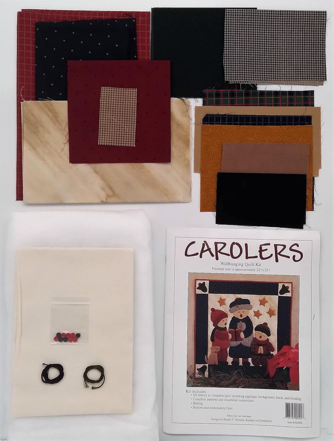 Wall Quilt Kit by Rachel's of Greenfield, Carolers Stars Wall Quilt Kit 22''x22'', Green