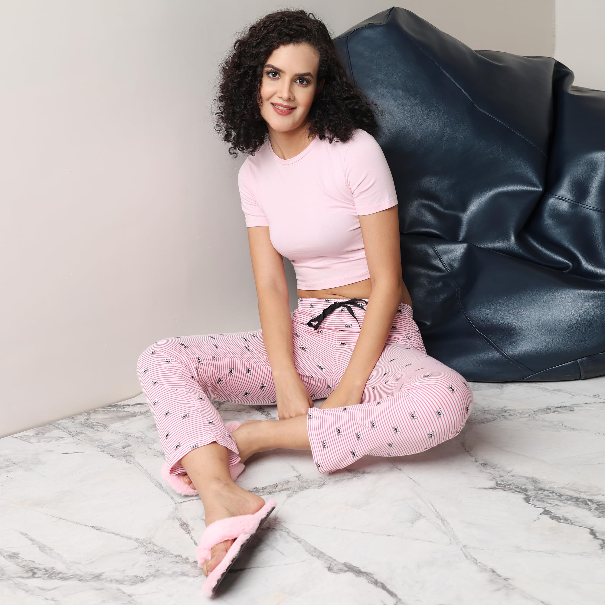 Evolove Pijama de algodón azul estampado para mujer