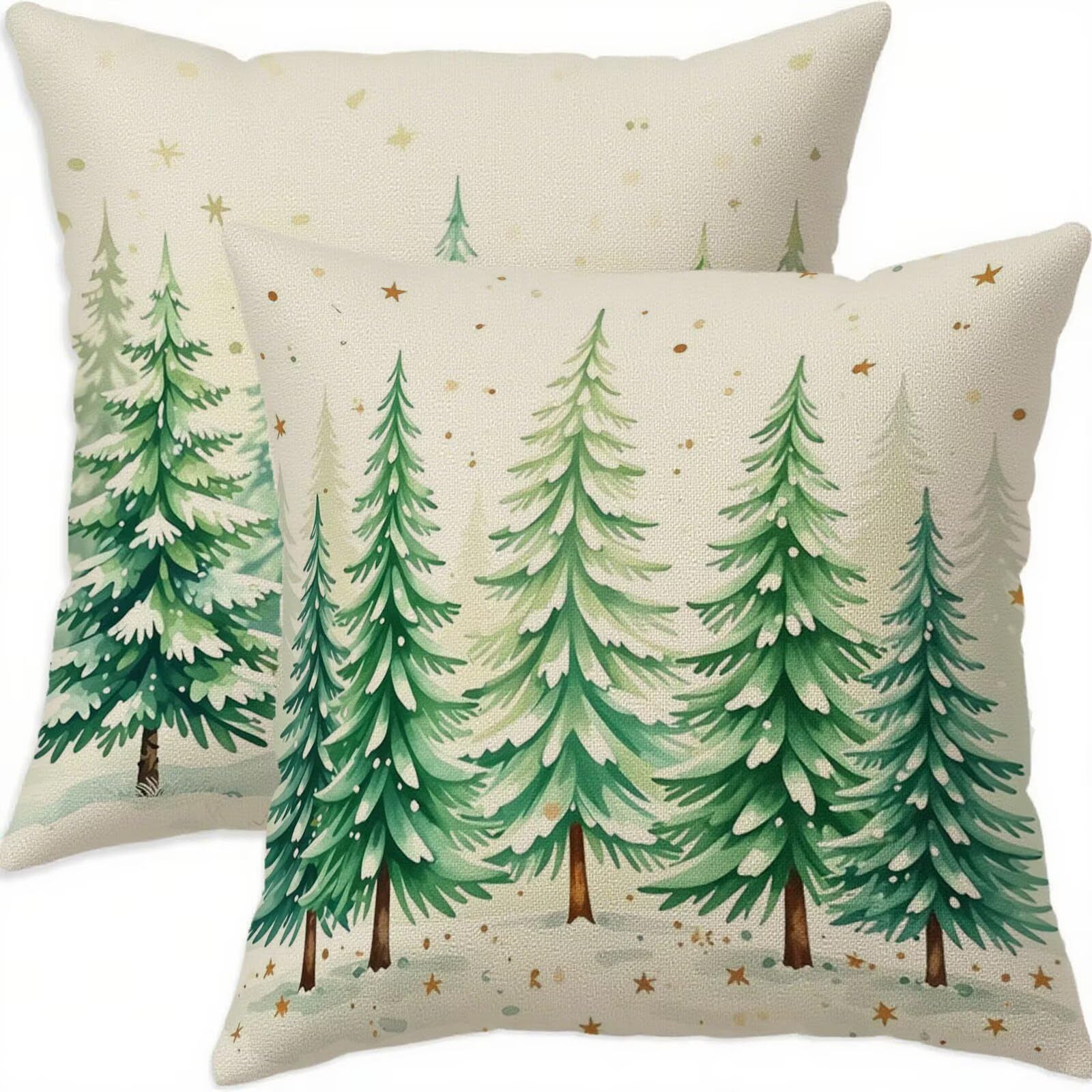Housse de coussin 75x75cm imperméable vert lot de 2 en lin pour déco de Noël H351