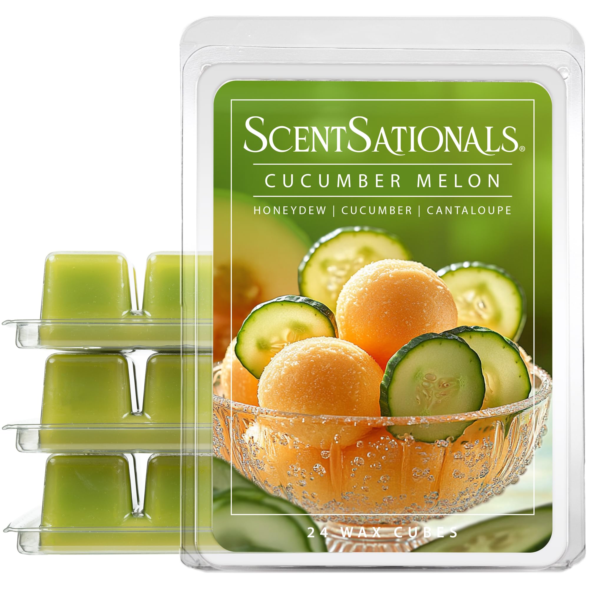 Scentsationals Wax Melts, Wax Cubes Strong Scent - Cucumber Melon - Long Lasting Scented Melts for Warmer, 10 oz (24-Cubes)