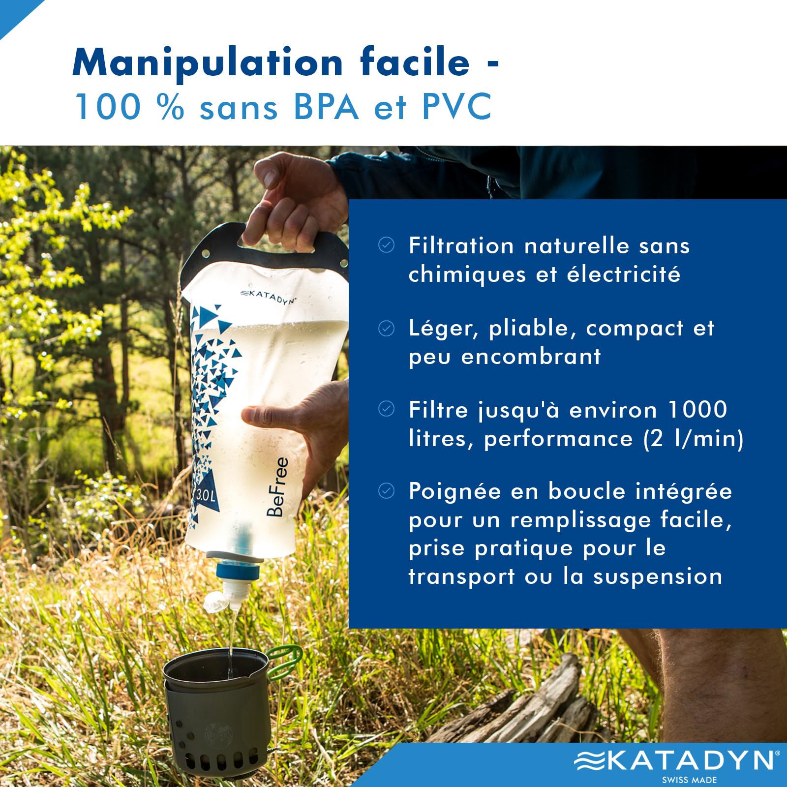 KATADYN BeFree Filter 3.0 L Gravity Filtre à Eau, bleu
