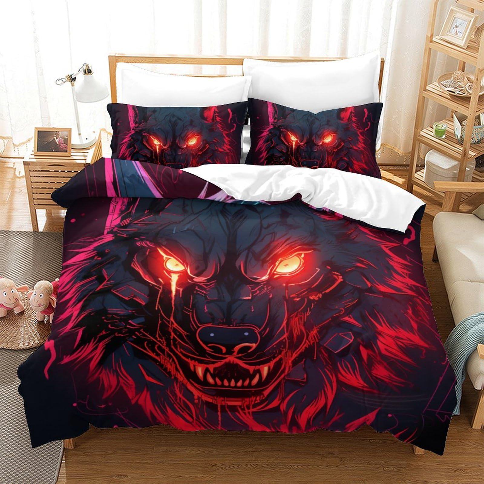 Housse de couette loup 3D imprimé 200x200cm microfibre avec zip