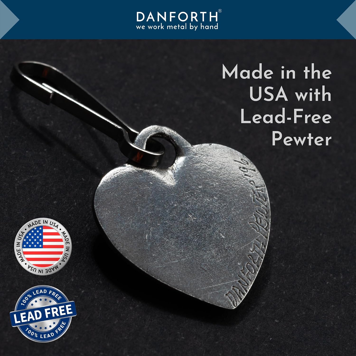 DANFORTH Florentine Heart Zipper Pull | Pewter Handcrafted in USA image 5