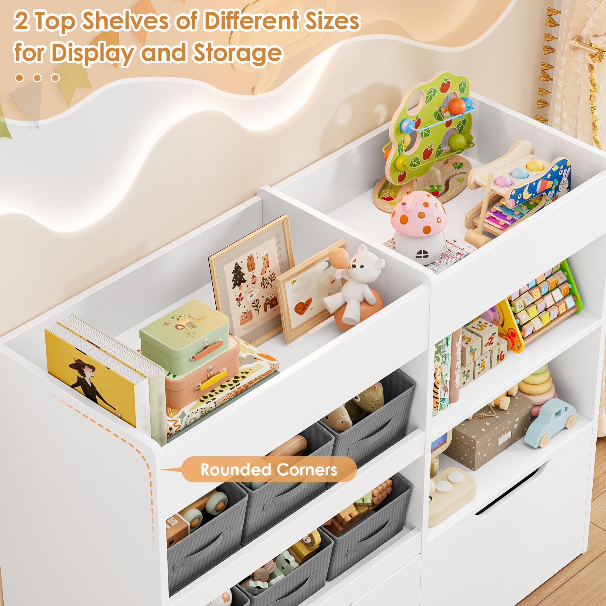 HOCSOK Estantería infantil con estantería para libros con 4 ruedas | Estantería infantil con 6 cajas, estantería para juguetes, habitación infantil, para dormitorio infantil, color blanco