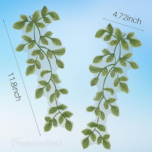 Miniatura 2 de Framendino, Paquete de 4 parches de vid de hojas de bosque verde, apliques de encaje, adornos bordados para decoración de tela, disfraces,