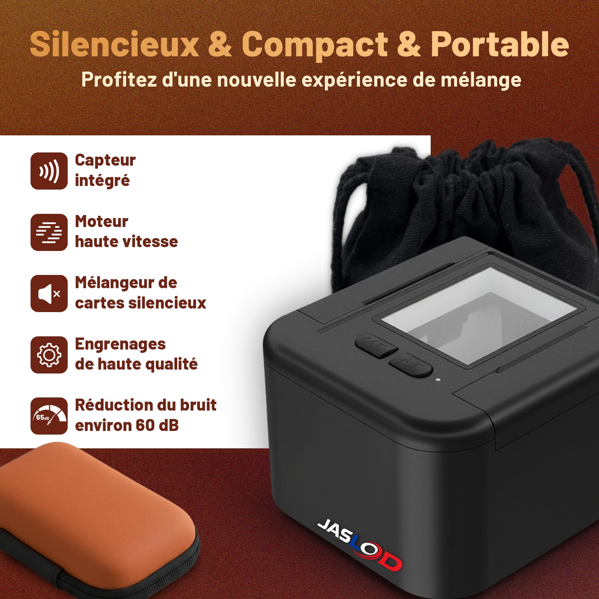 Mélangeur de Cartes Automatique Électronique, Rechargeable USB Distributeur de Carte Compatible UNO Poker Skyjo Jeu de Société Sac de Rangement Inclus Silencieux et Rapide, Mode Auto et Manuel