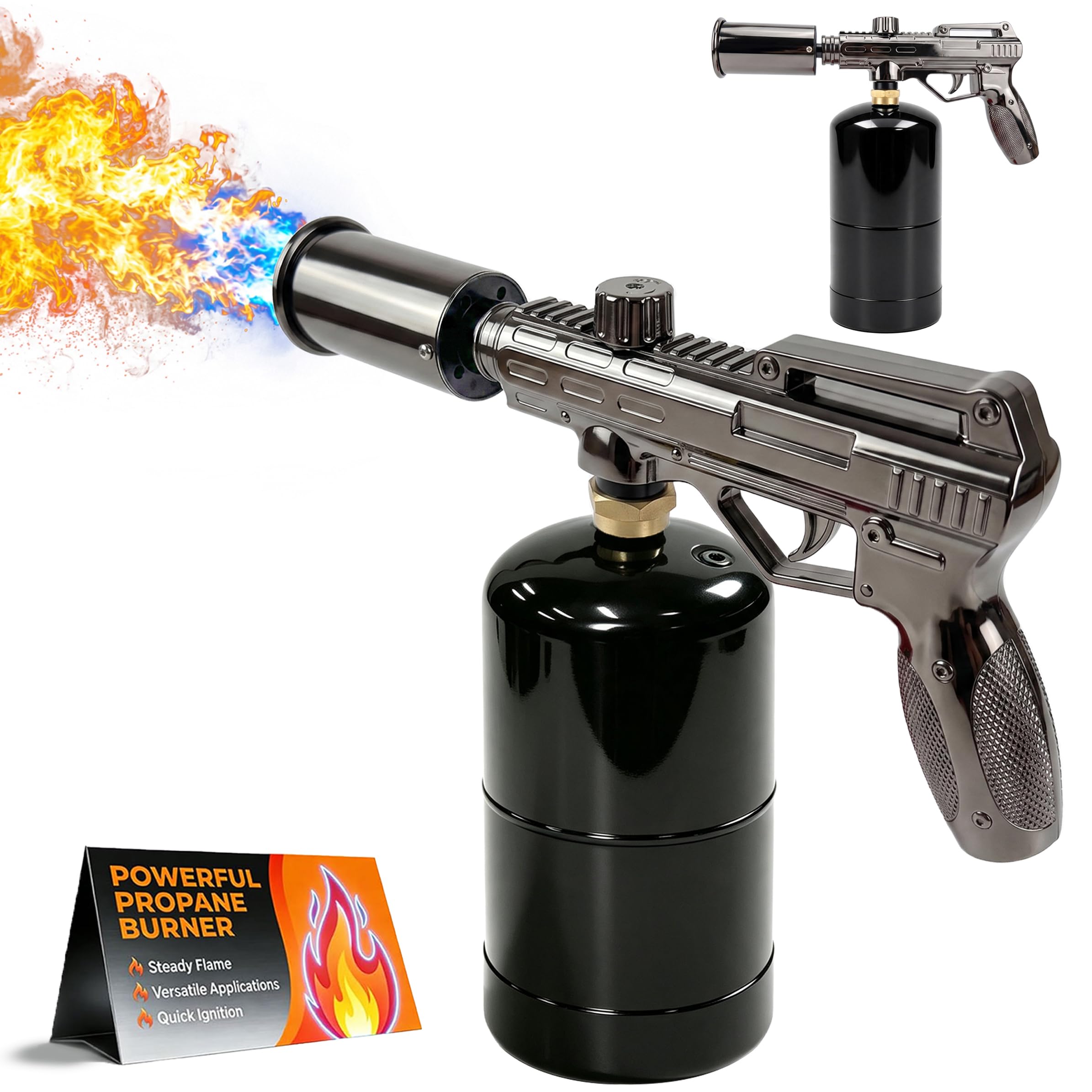 Potente pistola de propano, soplete de cocina de llama ajustable para cocinar, asar filetes, barbacoa, fogata, tanque no incluido