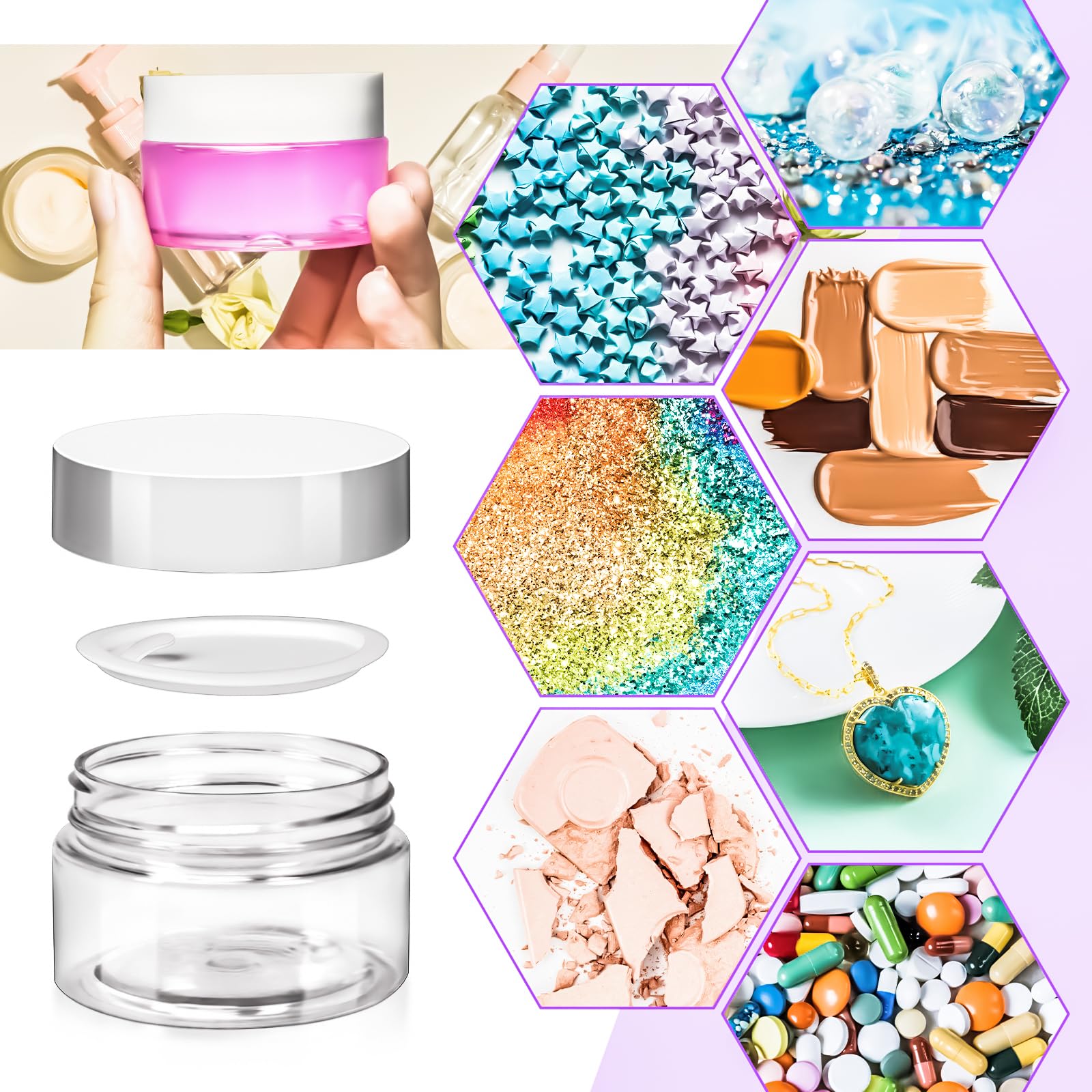 Paquete de 20 tarros de plástico de 1 onza, tarros de tamaño de viaje de 30 ml con tapas, frascos pequeños de 30 g para cosméticos de viaje para artículos de tocador, crema, maquillaje