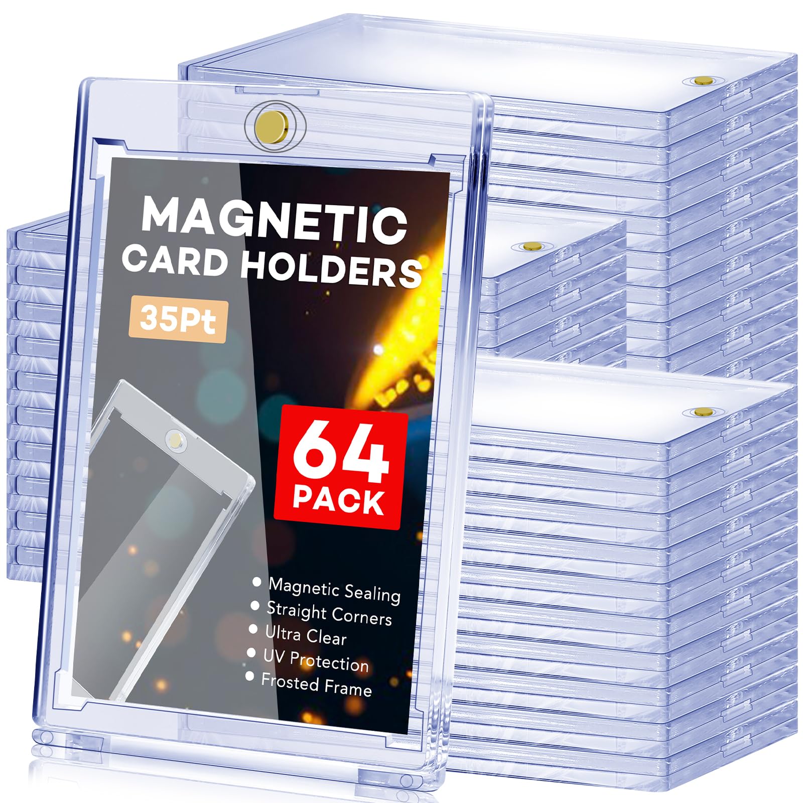 ZENOWICK 64 PCS Magnetic Card Holder, 35pt One Touch Card Holder,U-V Protection Hard Plastic Magnetic Cards Case,Display Case Protector for Sports Game Baseball Cards