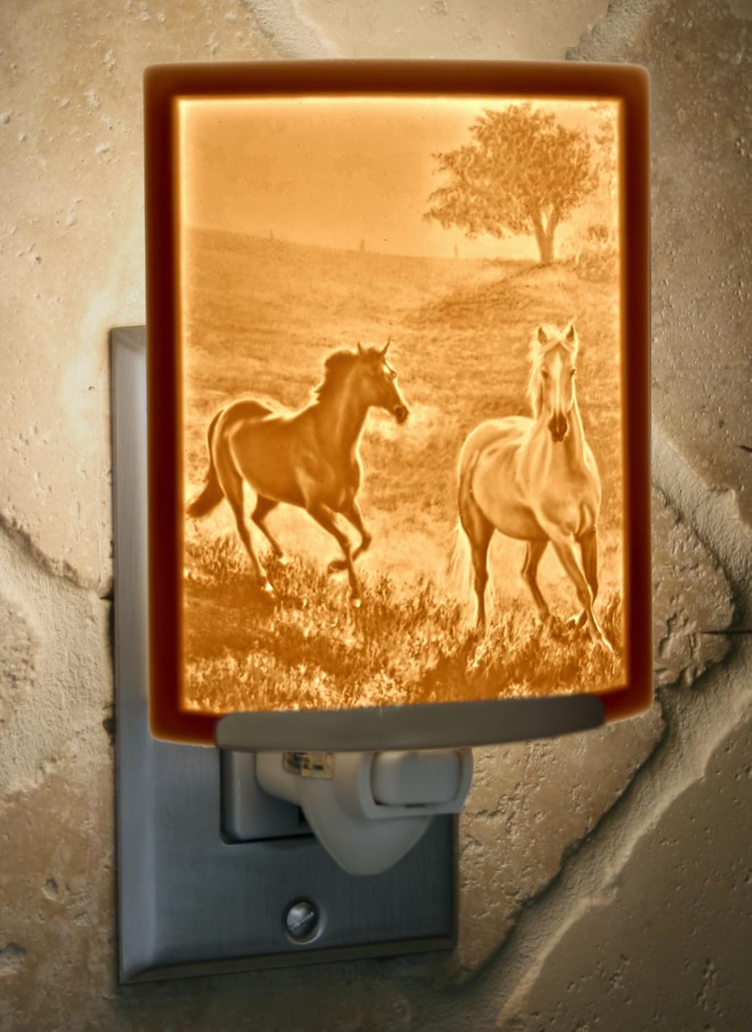 Morning Run Horse Night Light, Porcelain Lithophane, Decorative Wall Plug in for Nursery, Bedroom Kitchen, Bath, Hallway, Accent Light