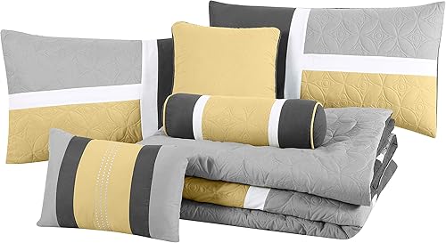 Vista 52 de Chezmoi Collection Upland - Juego de edredón acolchado de retales, 7 piezas, morado/negro/gris, tamaño matrimonial Púrpura/Negro/Gris