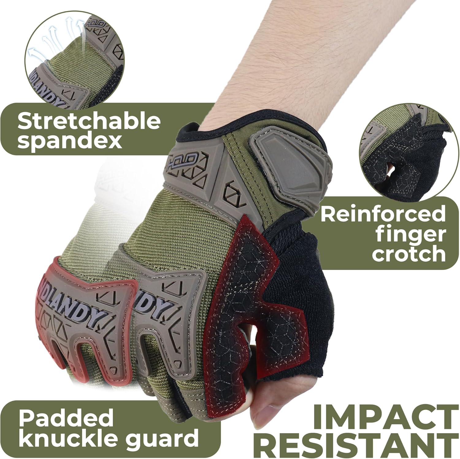 HANDLANDY Fingerless Work Gloves for Mens & Women, Uwrist Half Finger Shock-Absorbing Breathable Glove - Image 4