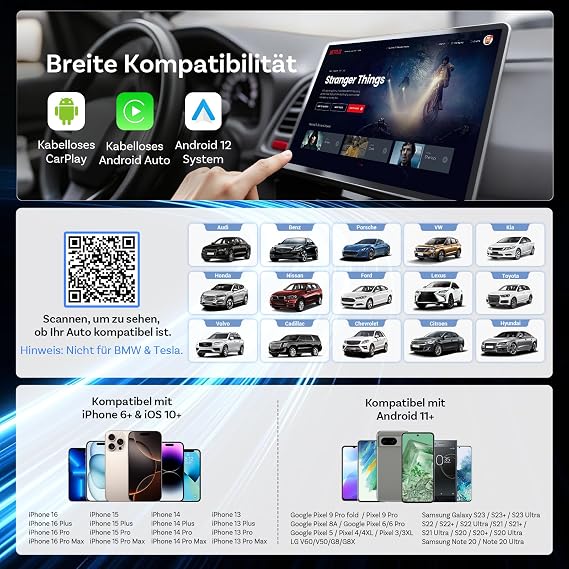 OTTOCAST Play2video Ultra 2026 Upgrade kabelloser CarPlay & Android Auto Adapter mit YouTube/Prime Video Plug & Play 4 GB + 32 GB AI Box für Fahrzeuge mit kabelgebundenem CarPlay ab 2016
