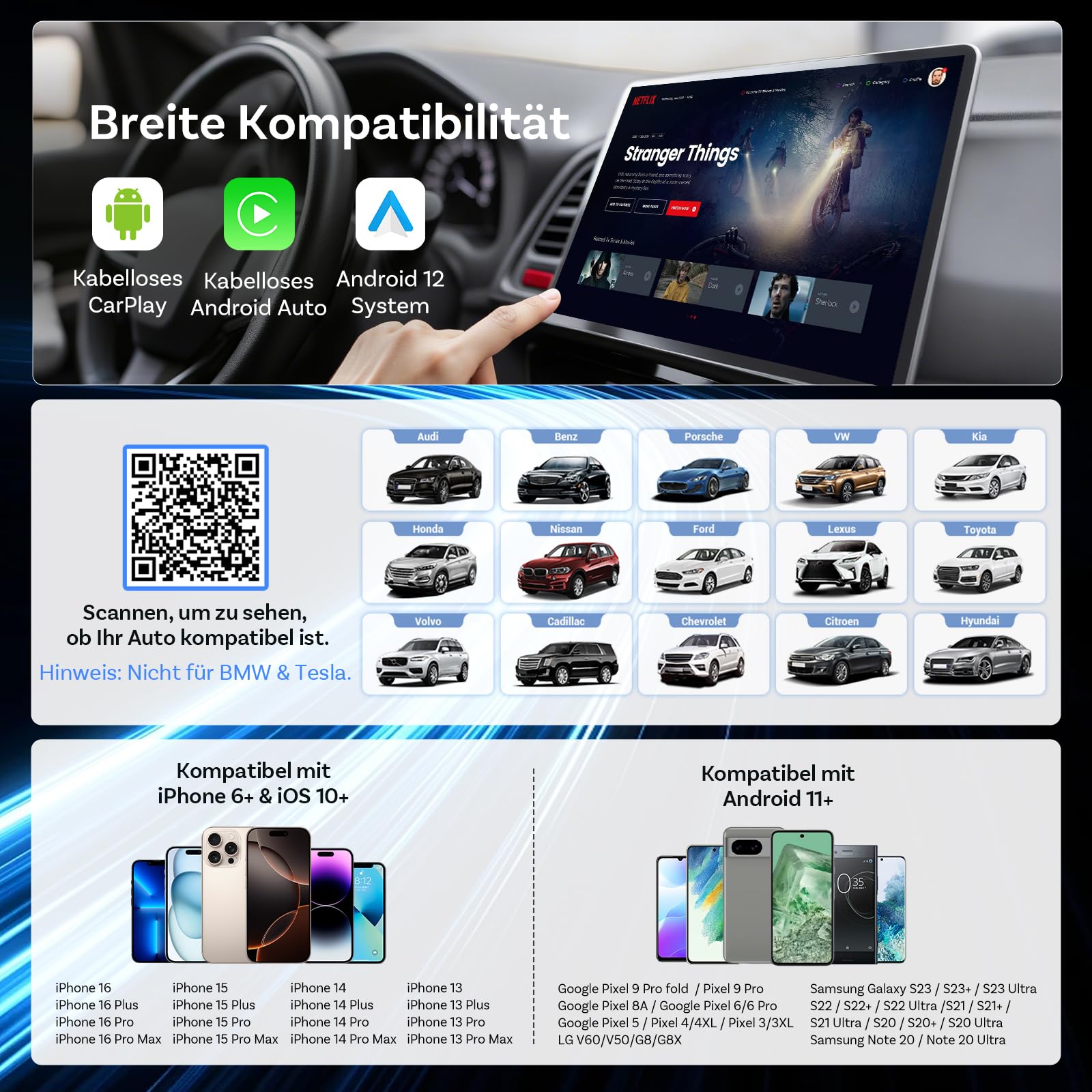 OTTOCAST Play2Video Ultra 2026 AI Box, Kabelloser CarPlay & Android Auto Adapter mit YouTube/Prime Video, WiFi 6, 4GB+32GB, Plug & Play, für Autos mit kabelgebundenem CarPlay ab 2016