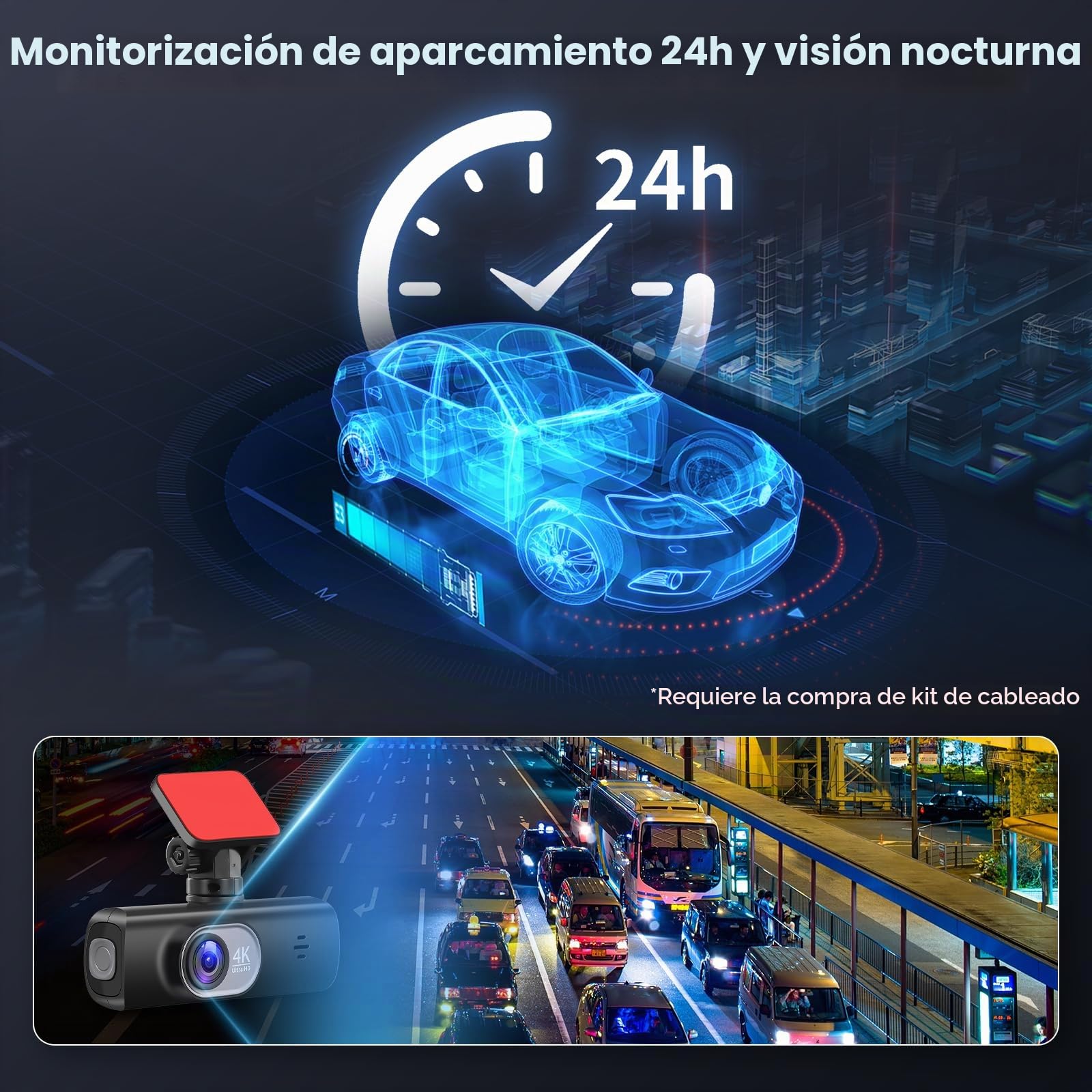 Hodozzy 4K Dashcam Cámara Coche Delantera y Trasera, WiFi Dash CAM Coche con Tarjeta, Cámara de Coche con App Control Sensor G Grabación en Bucle Súper Visión Nocturna Monitor de Aparcamiento