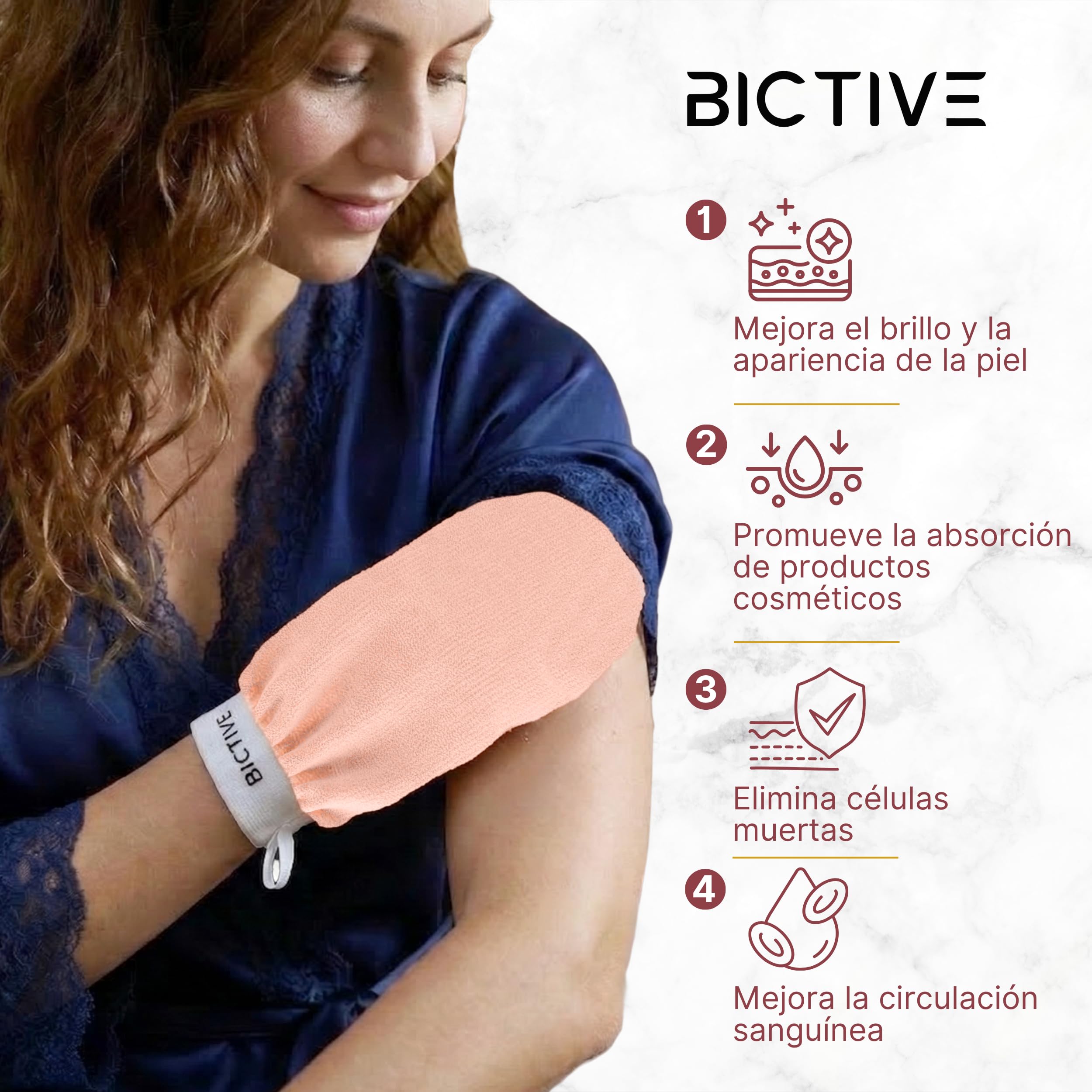 BICTIVE Set de 2 Guantes Exfoliantes Corporales para la Ducha Fabricados en Fibras de Origen Vegetal. Guante de Crin para Eliminar Piel Muerta. Manopla Kessa Hammam, Mejora la Apariencia de la Piel - 2
