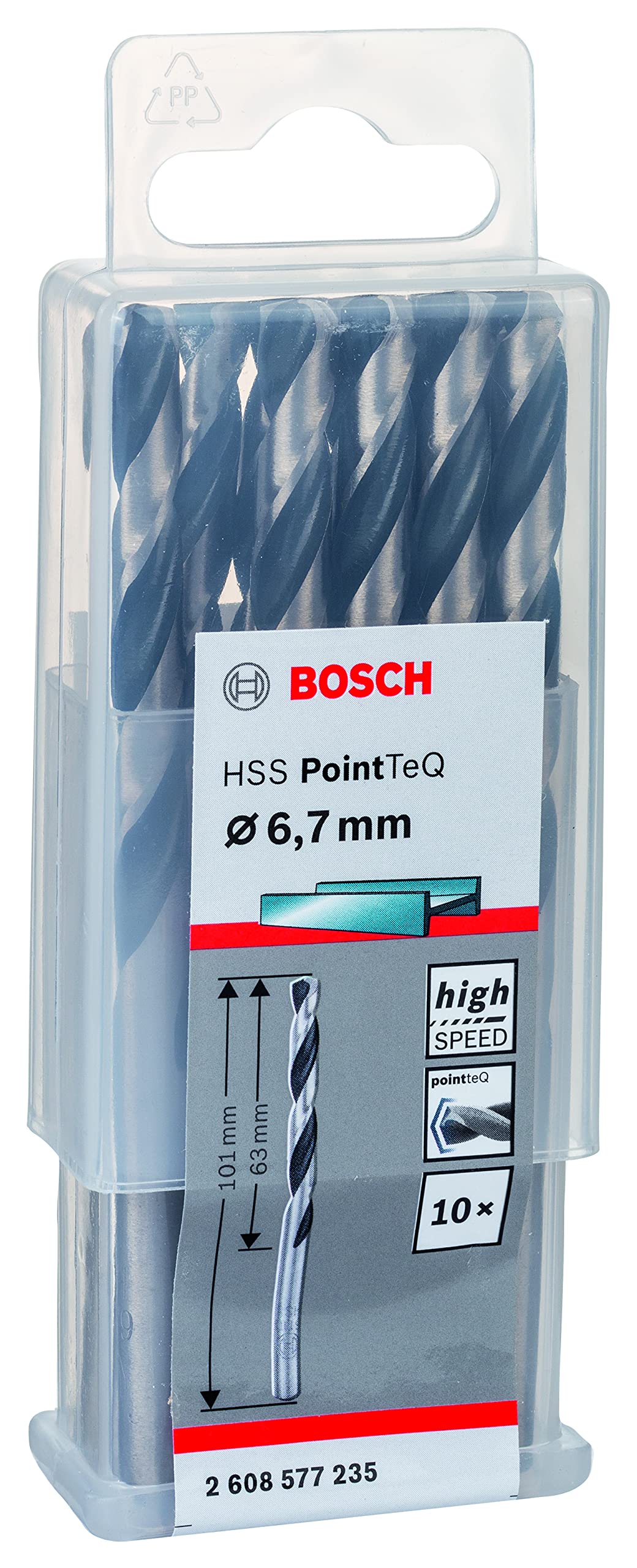 Bosch Grey (Silver) Professional 10-Piece Pointteq Hss Twist Drill Bit (For Metal, 6.7 X 63 X 101 Mm, Drill Driver Accessories)