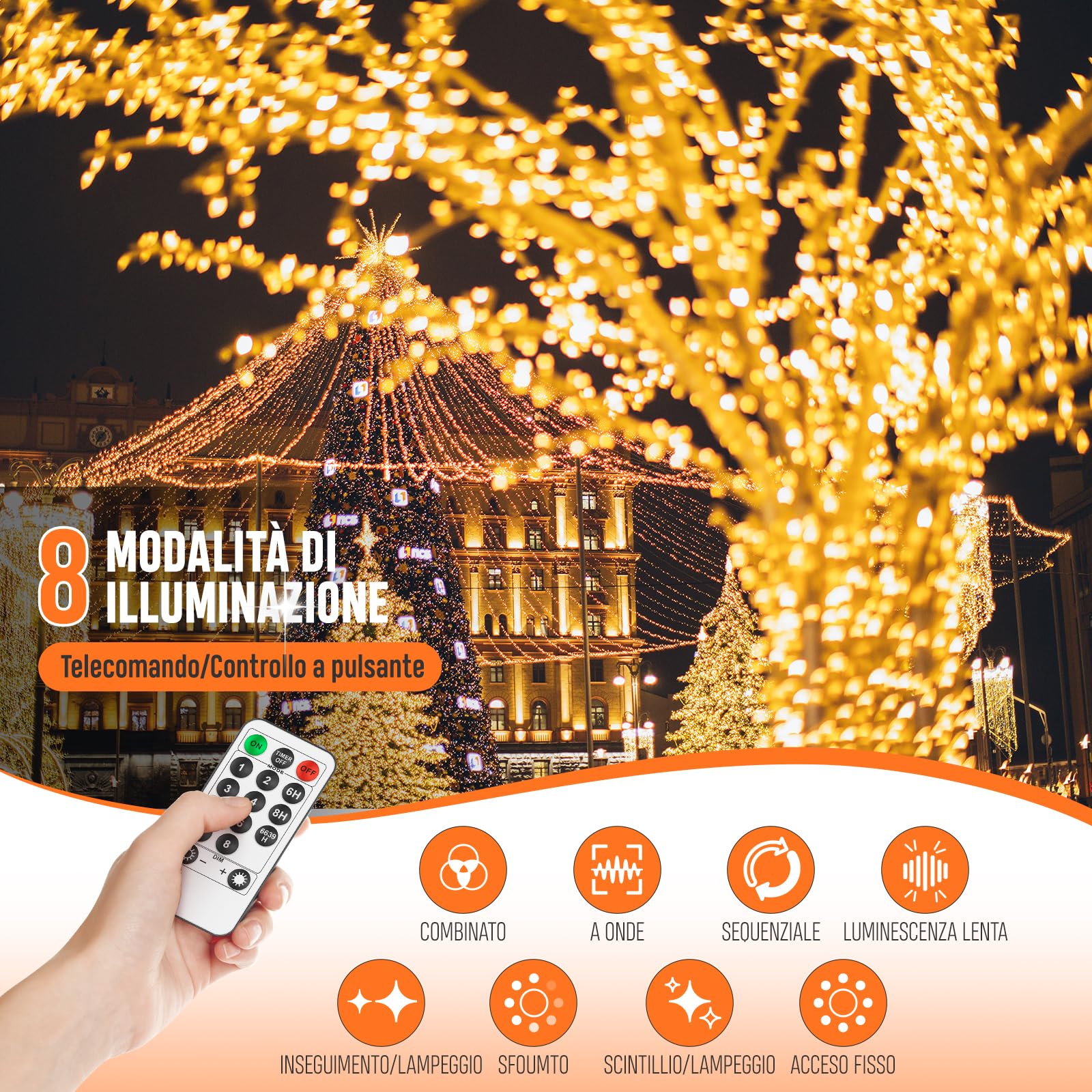 Luci Per Albero Di Natale 400 LED, 16 Fili Da 2m - Ghirlanda Circolare, 8 Modalità, Impermeabili IP44 Per Interno/Esterno