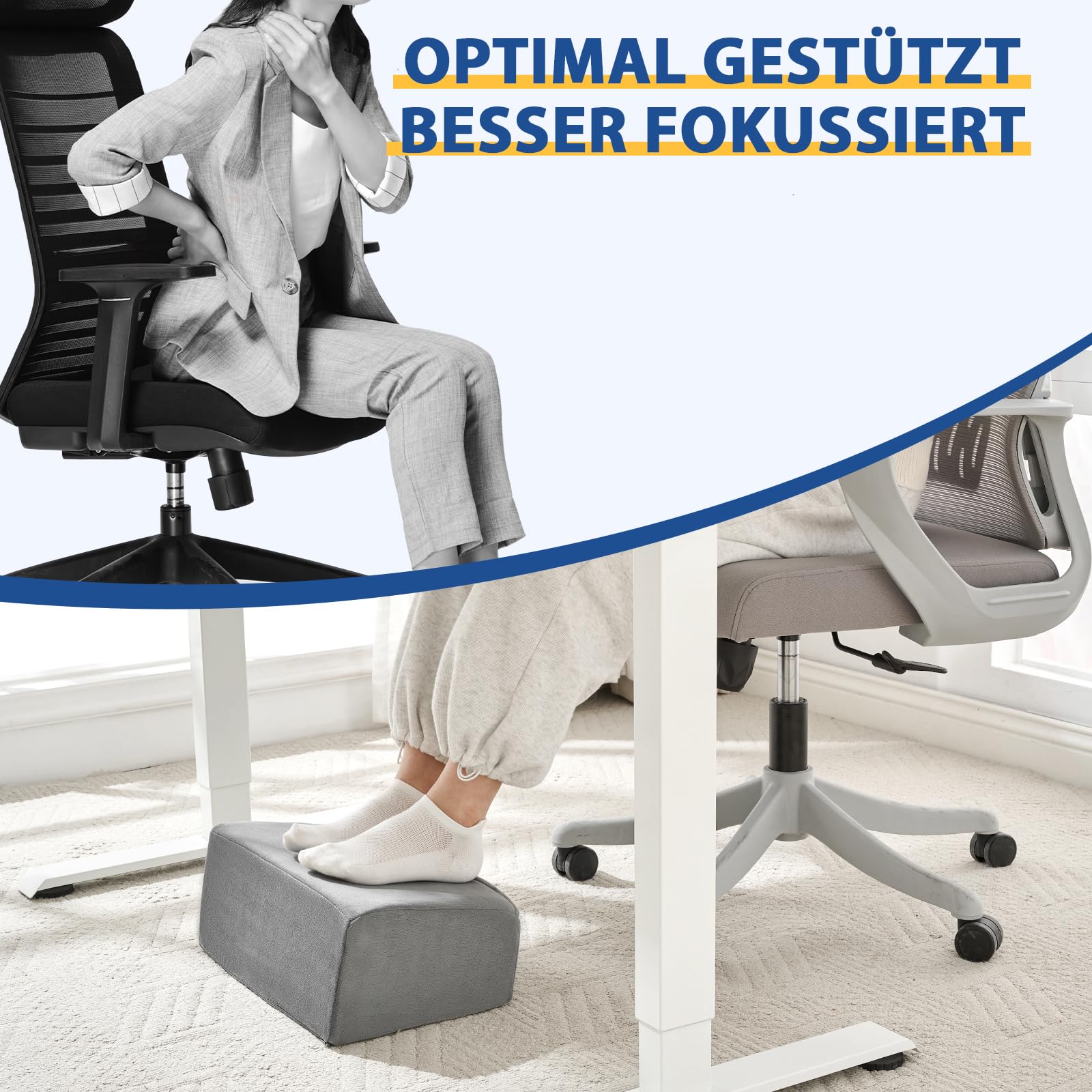 Poggiapiedi per sotto la scrivania in ufficio, poggiapiedi regolabile in altezza, per sedia da ufficio e da gioco, ergonomico, con custodia lavabile, per la casa (grigio)