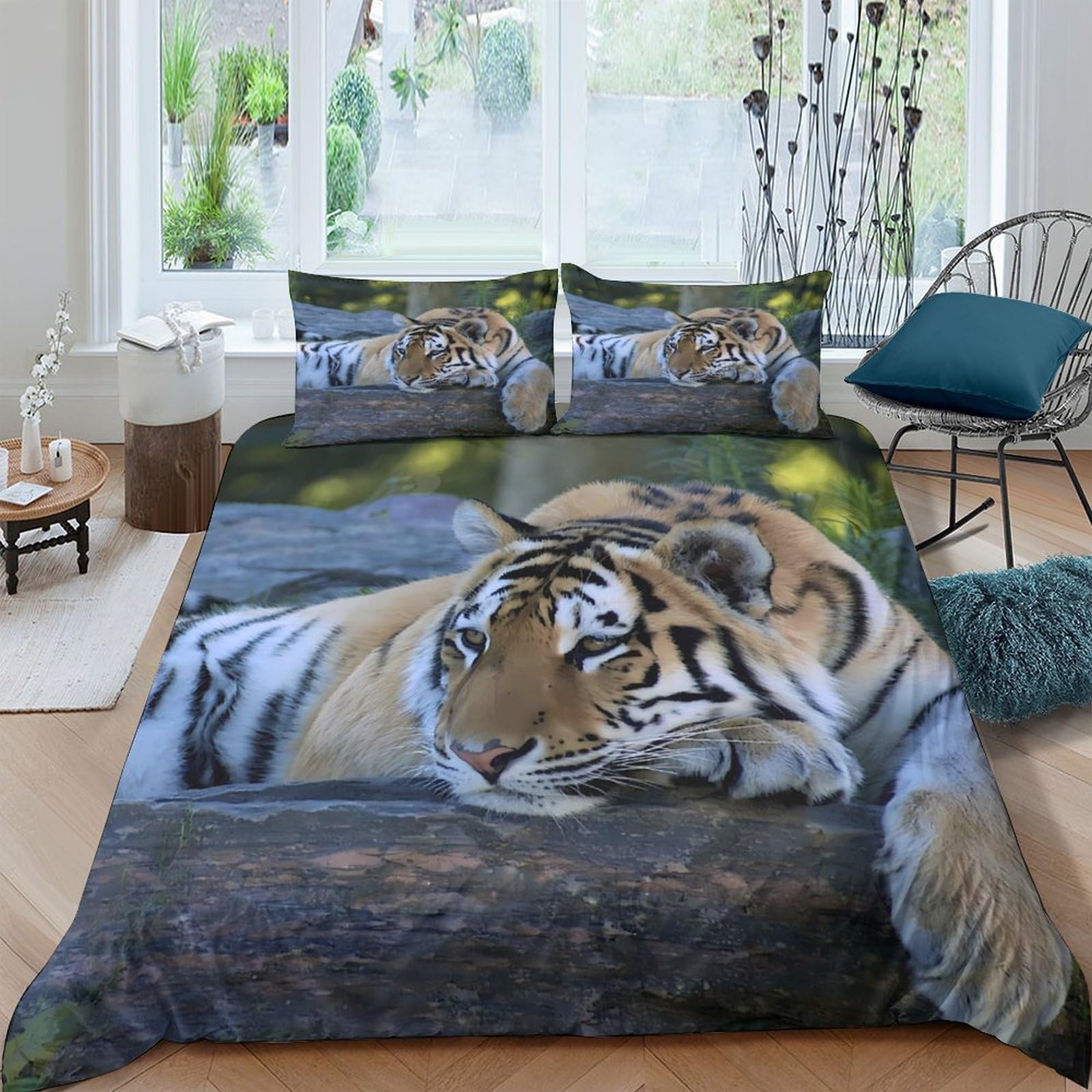Ctjqhvkz Style-4 3D Printed Tiger Forest Fitted Sheet Microfiber Soft Anti-Slip Bed Cover For Bedroom Guest Room Decor Easy Care Single（135X200cm）