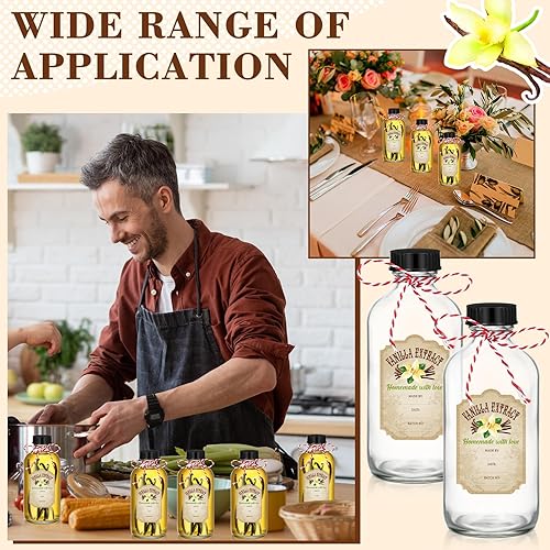 Miniatura 10 de Uiifan 8 botellas redondas de extracto de vainilla de 4 onzas con tapas, botella de vidrio y 8 etiquetas de extracto de vainilla para regalo de