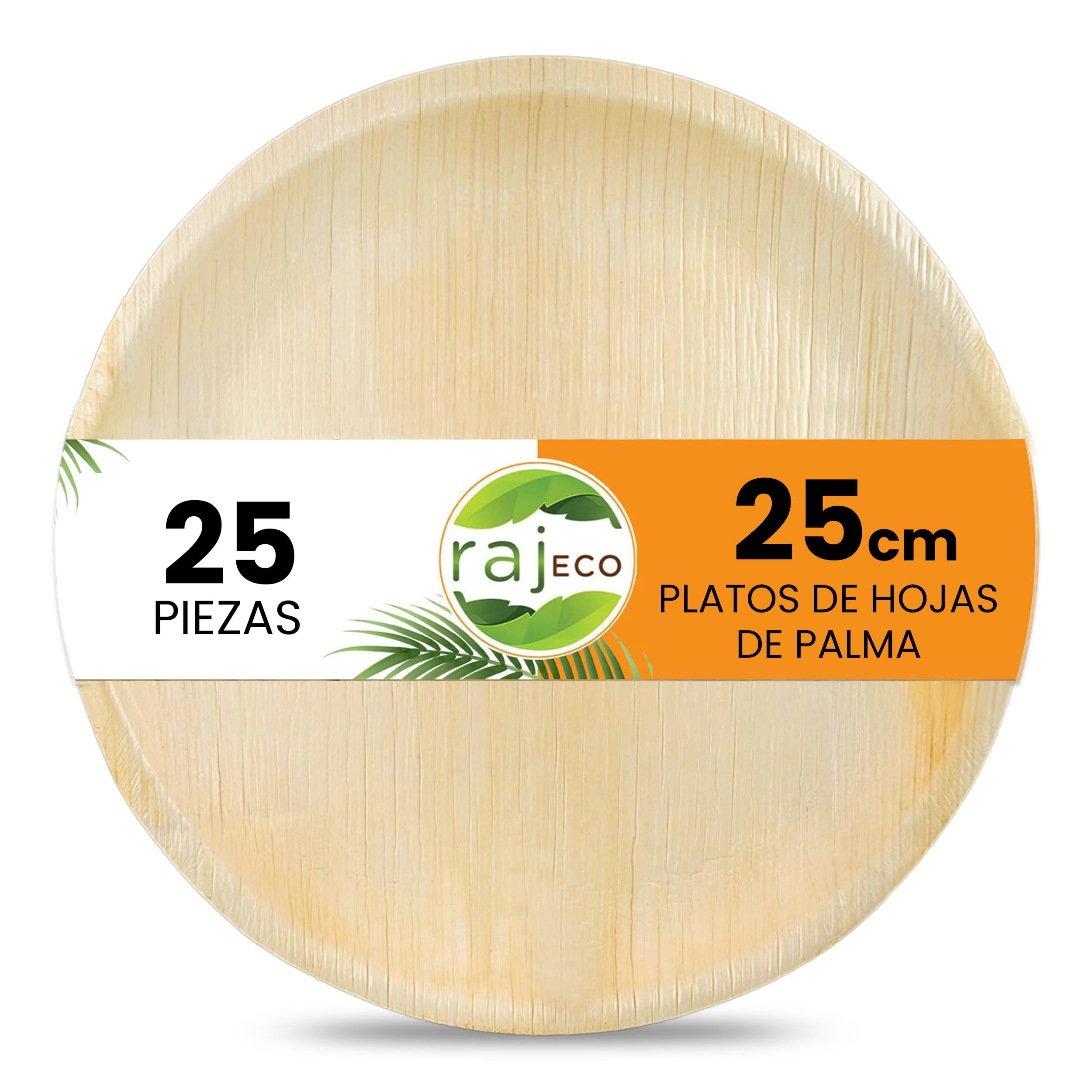 Raj Platos de Hoja de Palma 25 piezas 25 cm redondos | Desechables, resistentes y compostables - Vajilla decorativa para bodas, cumpleaños, camping, BBQ y picnic