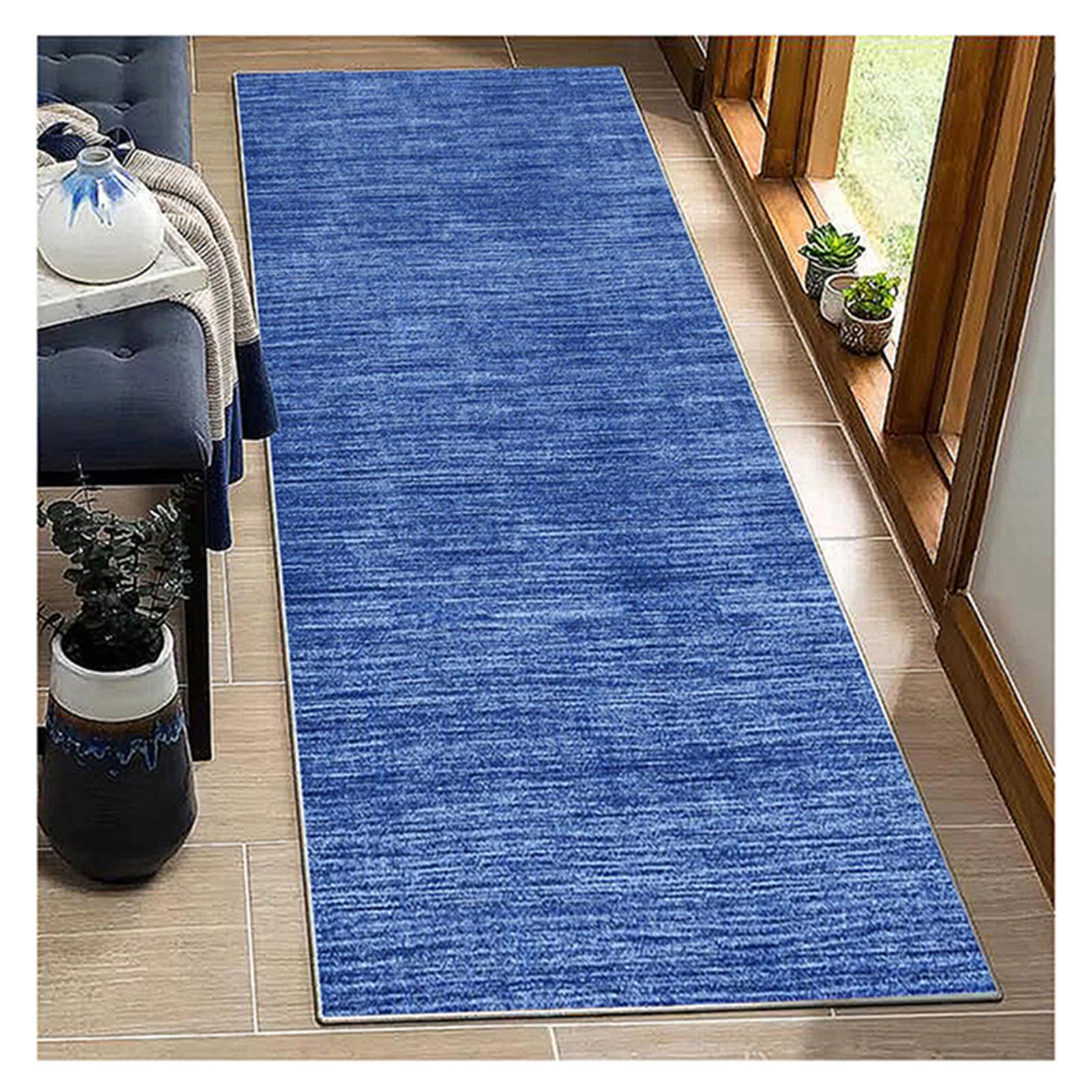 BORKOY Extra Long 50x80cm Solid Blue Runner Rug – Non Slip Kitchen Floor Mat & Hallway Carpet, Heavy Duty Washable Indoor Rug for Corridor, Entryway, Bedroom with Anti-Skid Rubber Backing‌ — image 1