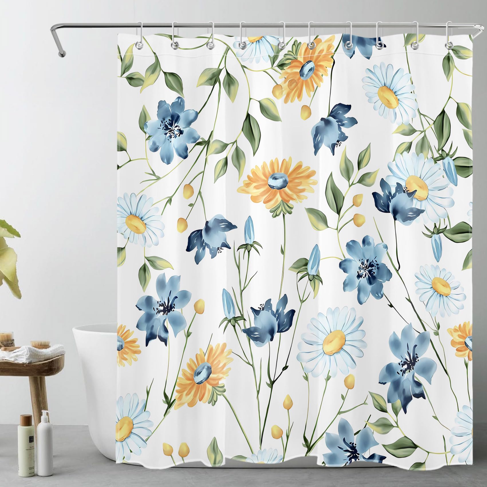 LB Foglia Verde Tenda Doccia 120x175 cm Fiori Viola Tende da Bagno con