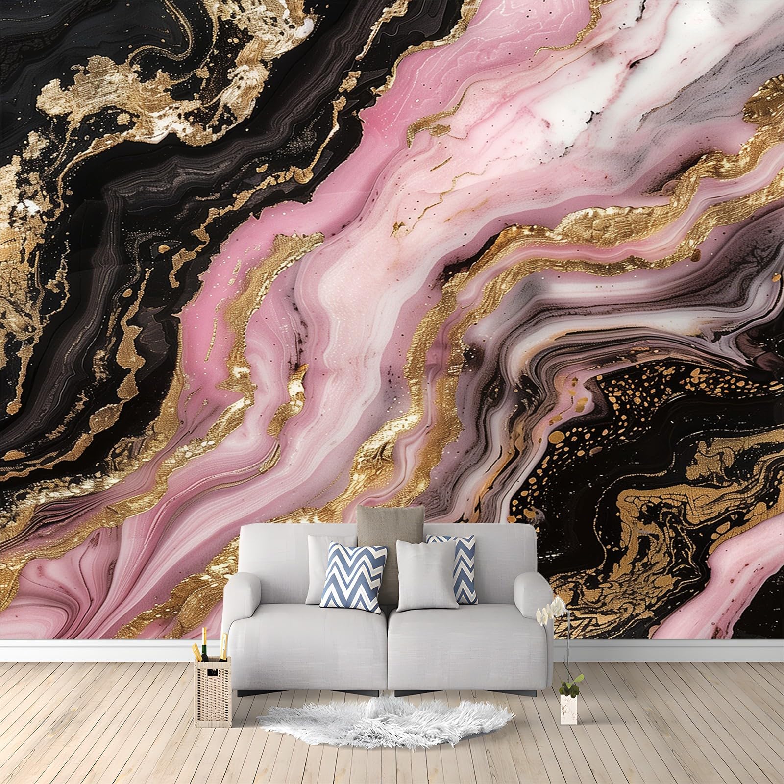 Papel pintado fotográfico de mármol rosa negro 350 x 256 cm, arte Prin no tejido, respetuoso con el medio ambiente, póster fotográfico para comedor, cocina, decoración del hogar