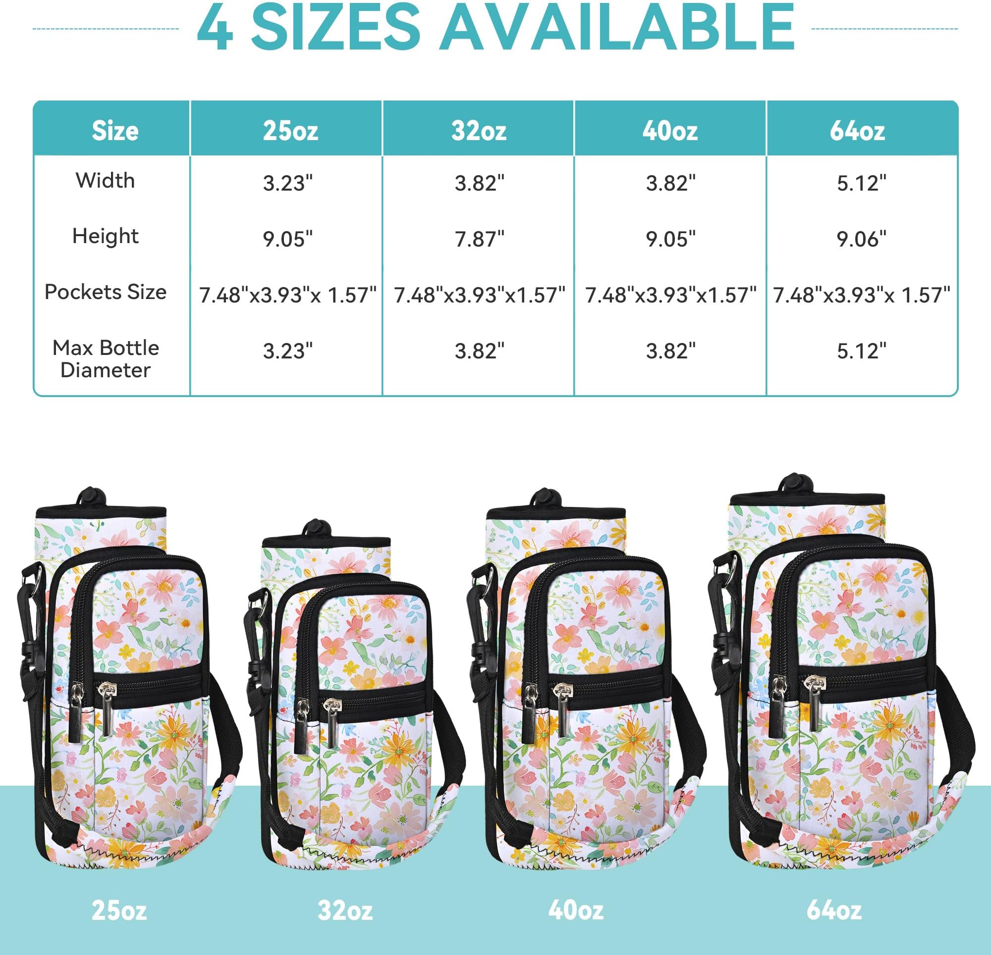 AUPET Water Bottle Sling Bag Sleeve Holder Carrier 25/32/40/64 oz,Insulated Crossbody Water Bottle Case Cover with Strap and Pockets for Men/Women Walking Hiking