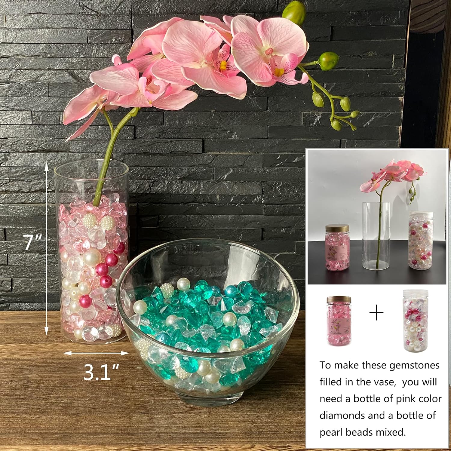 HappyFiller 250 PCS Pink Acrylic Crystals Gems 20 mm Fake Diamonds Valentine Day,Party Favors Confetti Wedding Reception Decorations Table Scatter Poppers,Arts Crafts,Vase Fillers - Image 8