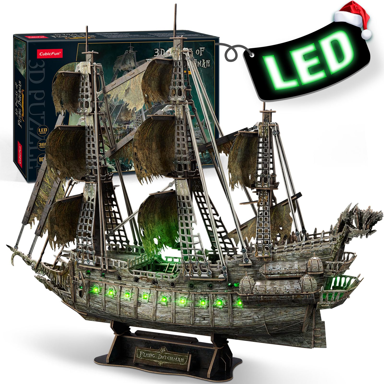 CubicFun 3D Puzzles for Adults - LED Flying Dutchman 3D Puzzle, 360-pieces - Desk Decor for Home Office - Christmas Aduls Teacher Gifts Stocking Stuffers